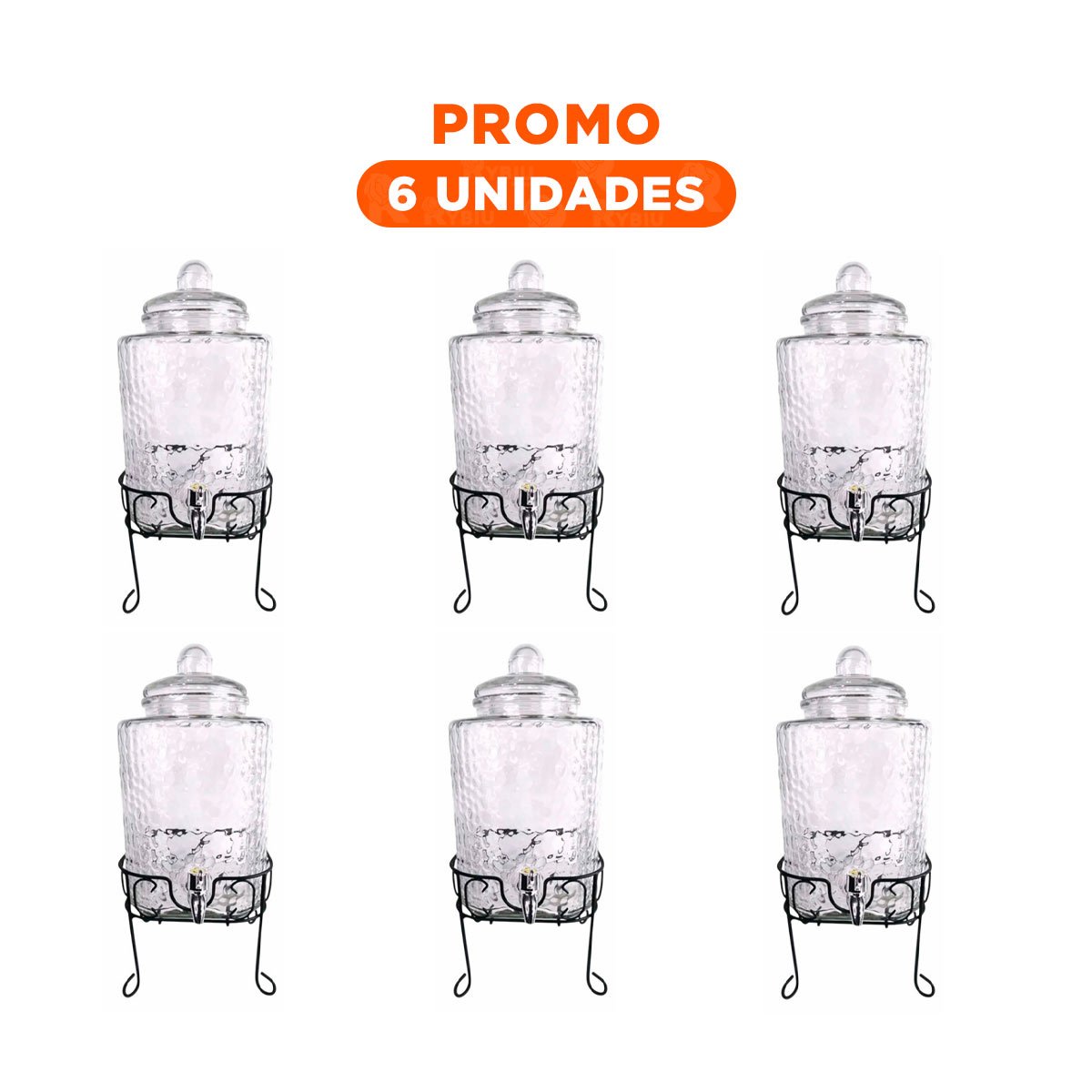 PACK6 PIEZA DE BEBIDA TRANSPARENTE 6L CON BASE METALICA PARA MESA SOCIAL - 1