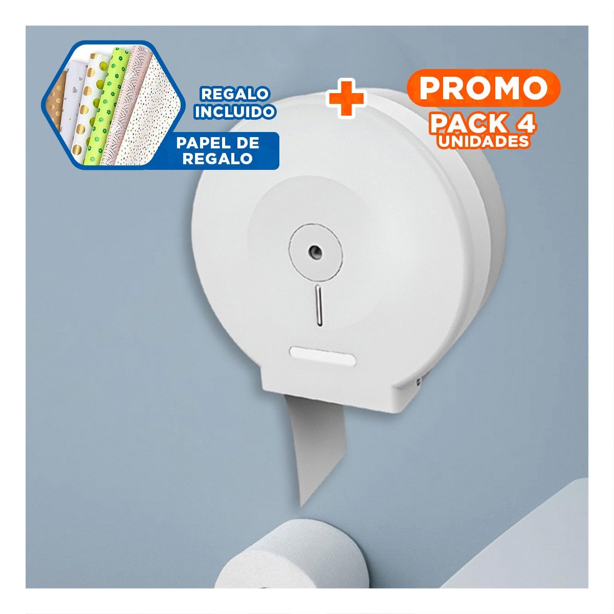 PACK4 SISTEMA FUNCIONAL PARA PAPEL HIGIENICO JUMBO EN AREAS DE SERVICIO Y+PAPEL REGALO - 1