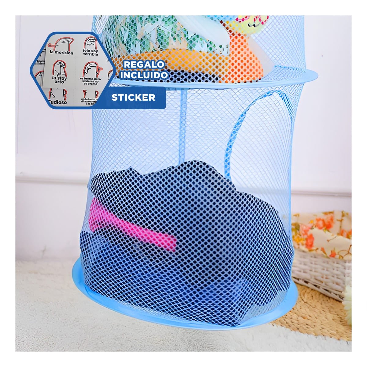 MALLA ORGANIZADORA COLGANTE 3 NIVELES AZUL RESISTENTE USO DIARIO Y+REGALO STICKER - 1