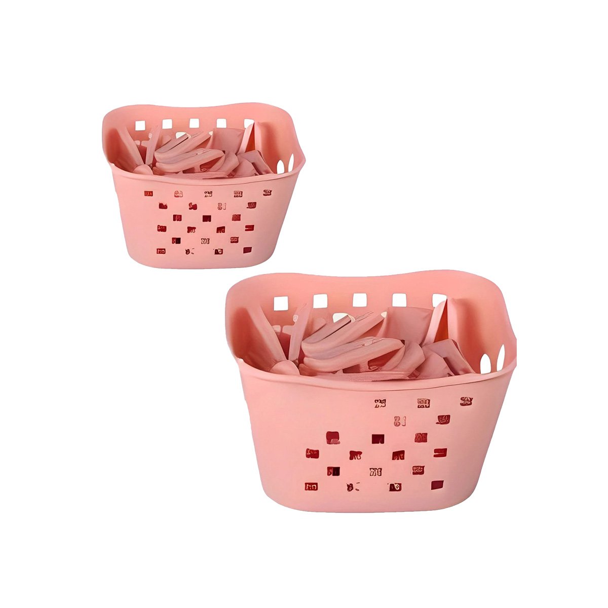 RECIPIENTE VERSATIL CUADRADO CON GANCHOS PARA ROPA ROSADO CLARO PARA CASA YREGALO STICKER - 3