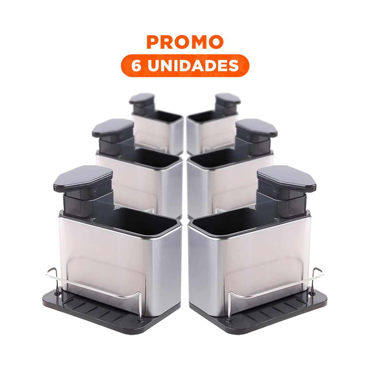 PACK6 ORGANIZADOR DE JABON LIQUIDO 3 EN 1 CON CEPILLO Y ESPACIOS PLATEADO - 1