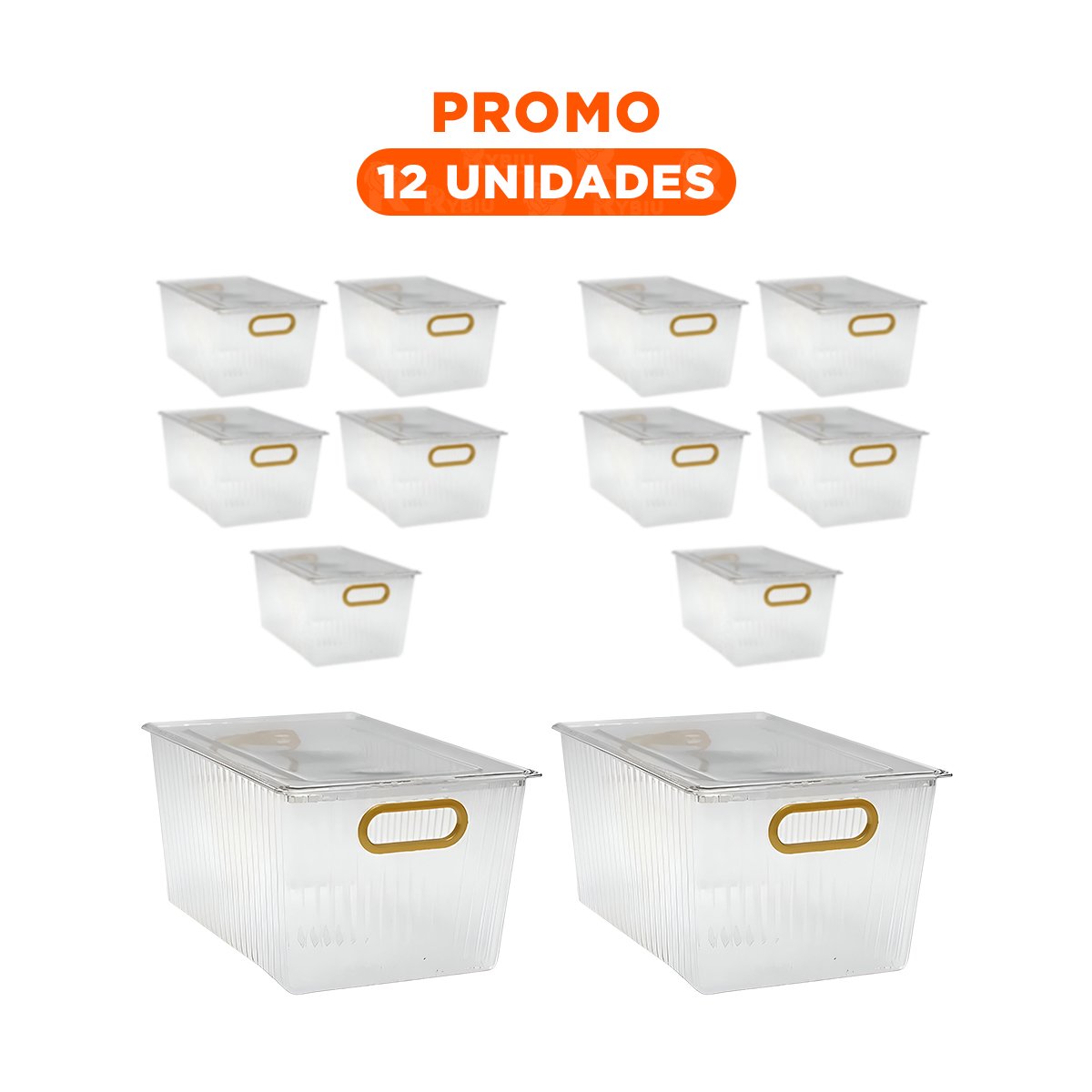 PACK12 UNIDAD APILABLE DE ACRILICO RECTANGULAR CON TAPA Y ASAS DORADAS Y+REGALO STICKER - 1