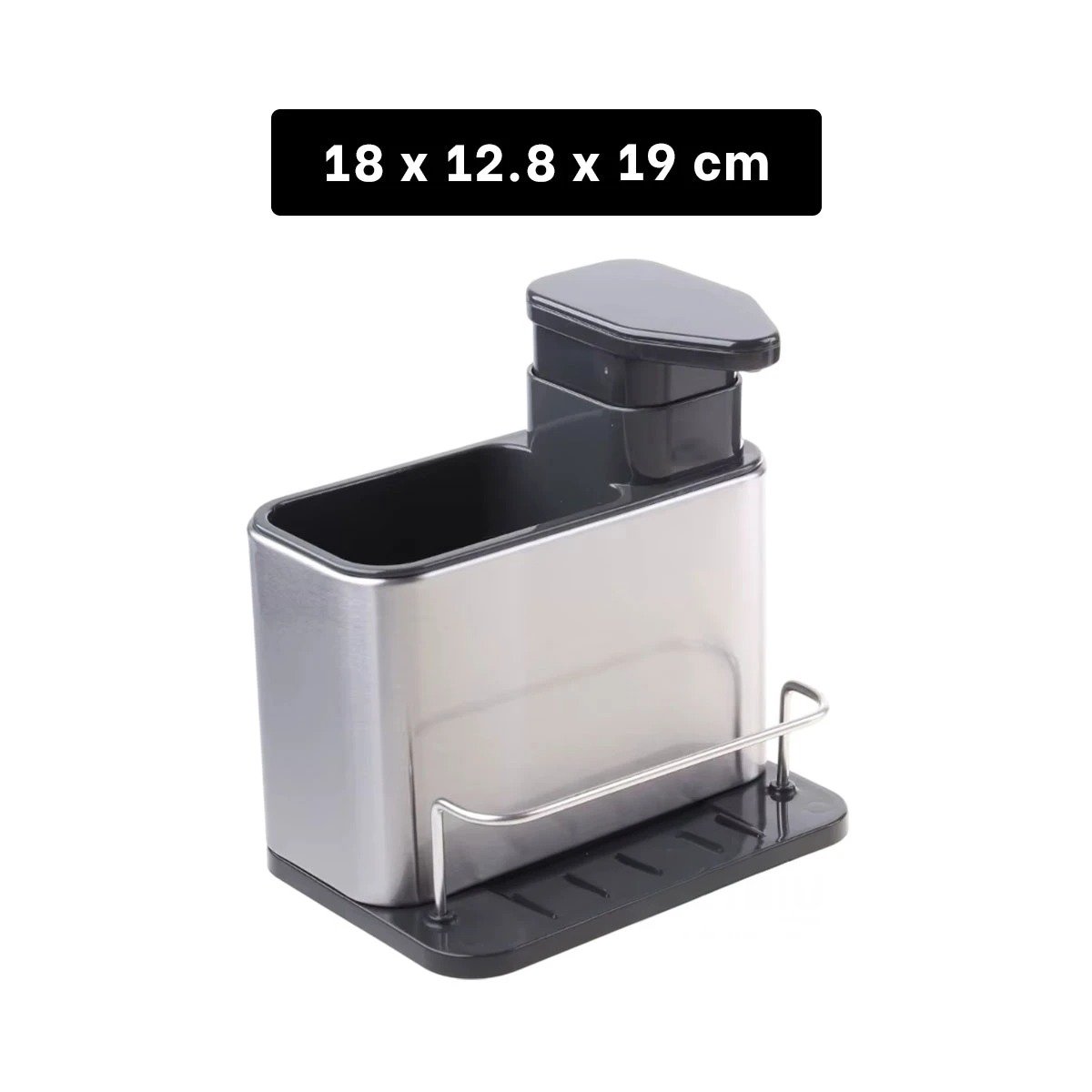 EXPENDEDOR DE JABON LIQUIDO 3 EN 1 CON ESPACIOS PARA ESPONJAS PLATEADO - 4