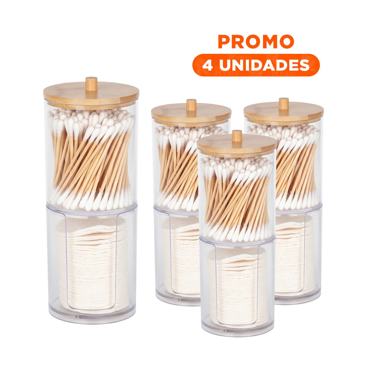 PACK4 DEPOSITO DOBLE DE ACRILICO CON TAPA DE MADERA TRANSPARENTE MULTIUSO PLUS - 1