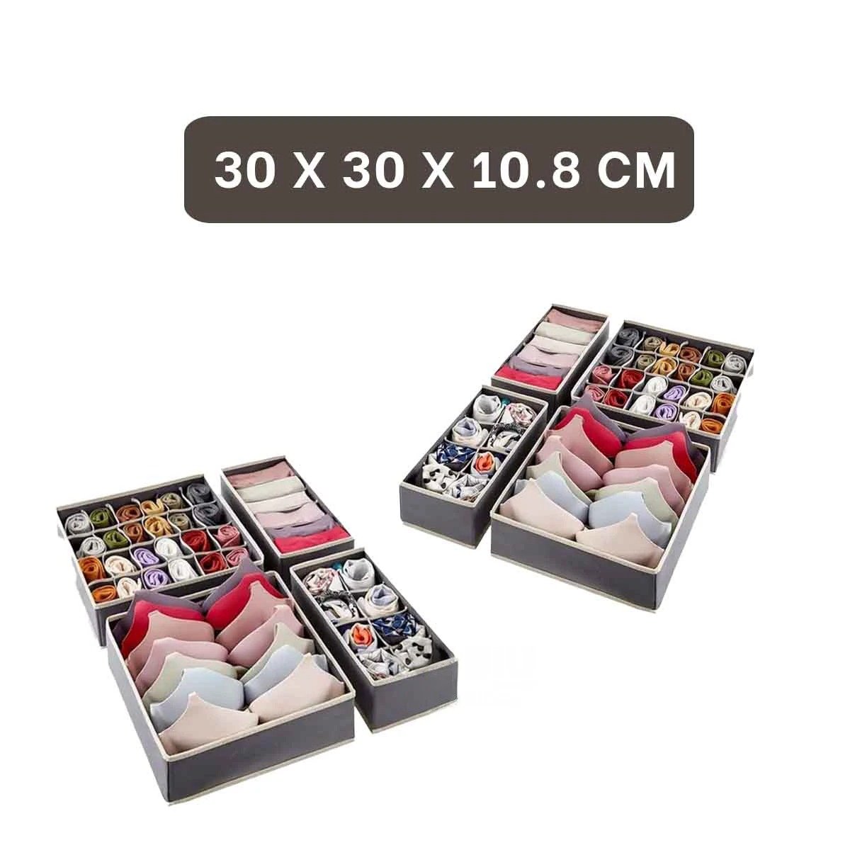 ORGANIZADOR MODULAR PARA ROPA INTERIOR EN CAJON SET PLOMO Y BEIGE DE 4 Y+POST IT - 4