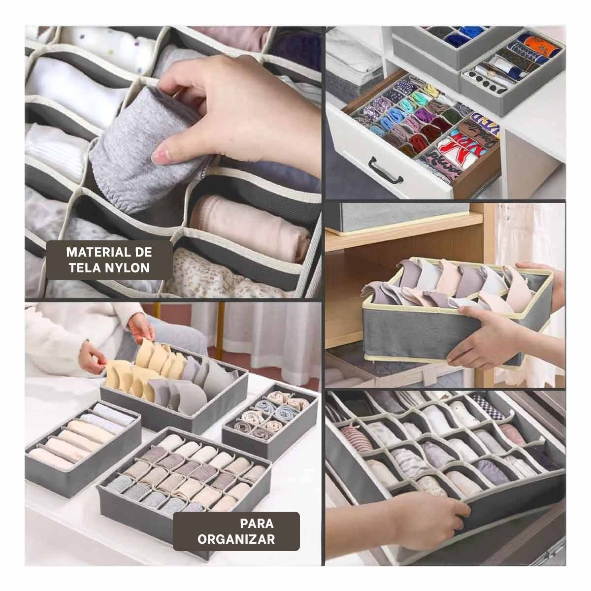 ORGANIZADOR MODULAR PARA ROPA INTERIOR EN CAJON SET PLOMO Y BEIGE DE 4 Y+POST IT - 5