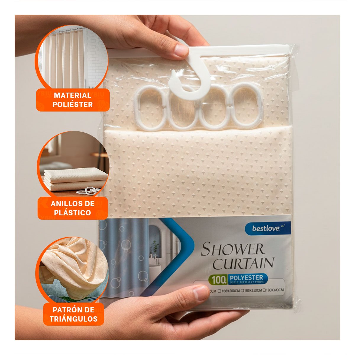 PACK4 CORTINA MELON PARA DUCHA CON DISTRIBUCION DE TRIANGULOS 180X180CM - 5