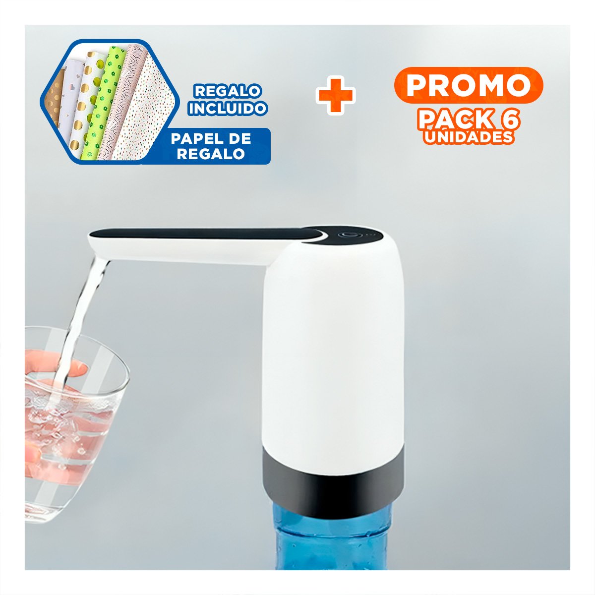 PACK6 SISTEMA DE AGUA BLANCO ELECTRICO RECARGABLE PARA AMBIENTES FUNCIONALES Y+PAPEL REGALO - 1