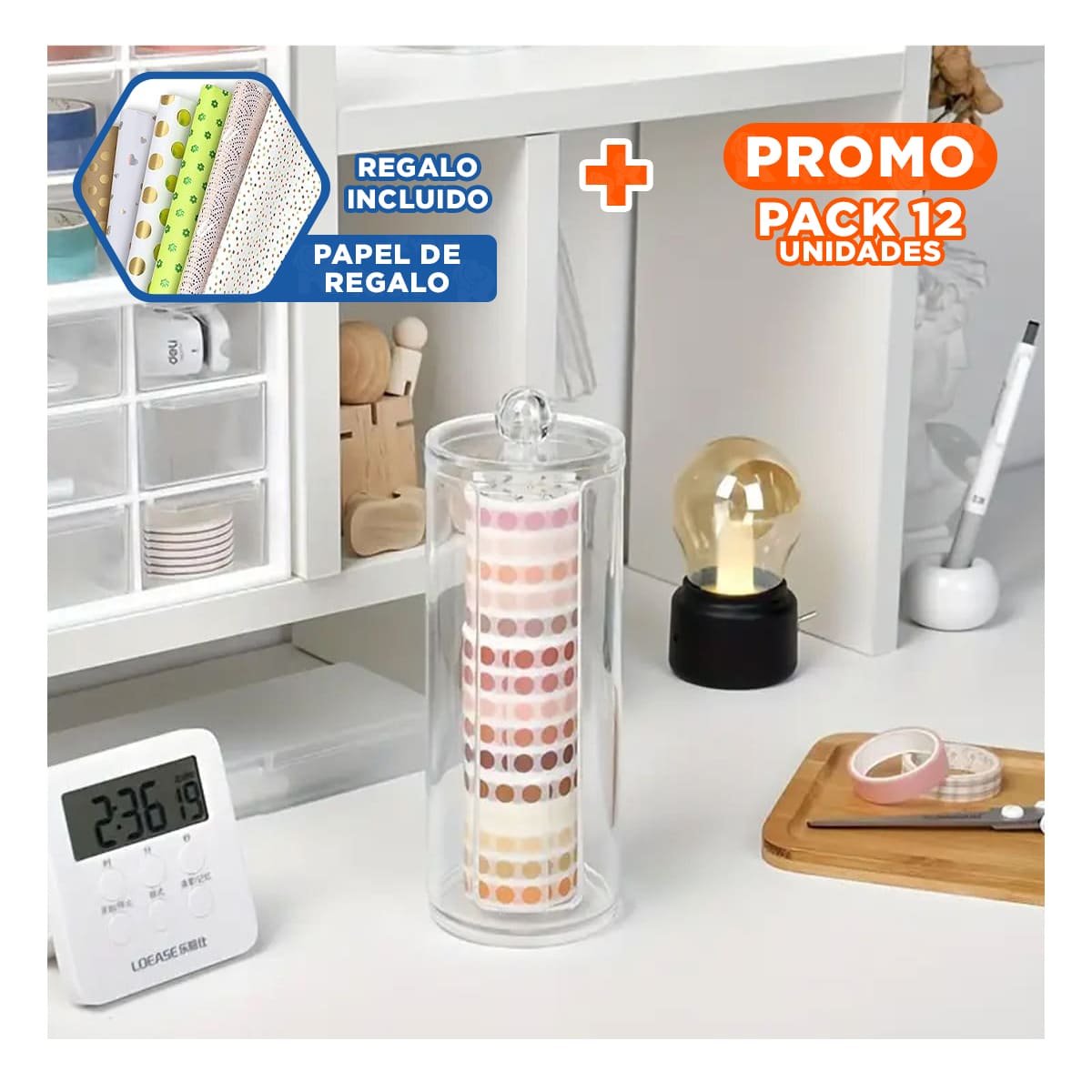 PACK12 CONTENEDOR ACRILICO CON TAPA TRANSPARENTE ORGANIZADOR DE ALGODON ASEO YPAPEL REGALO - 1
