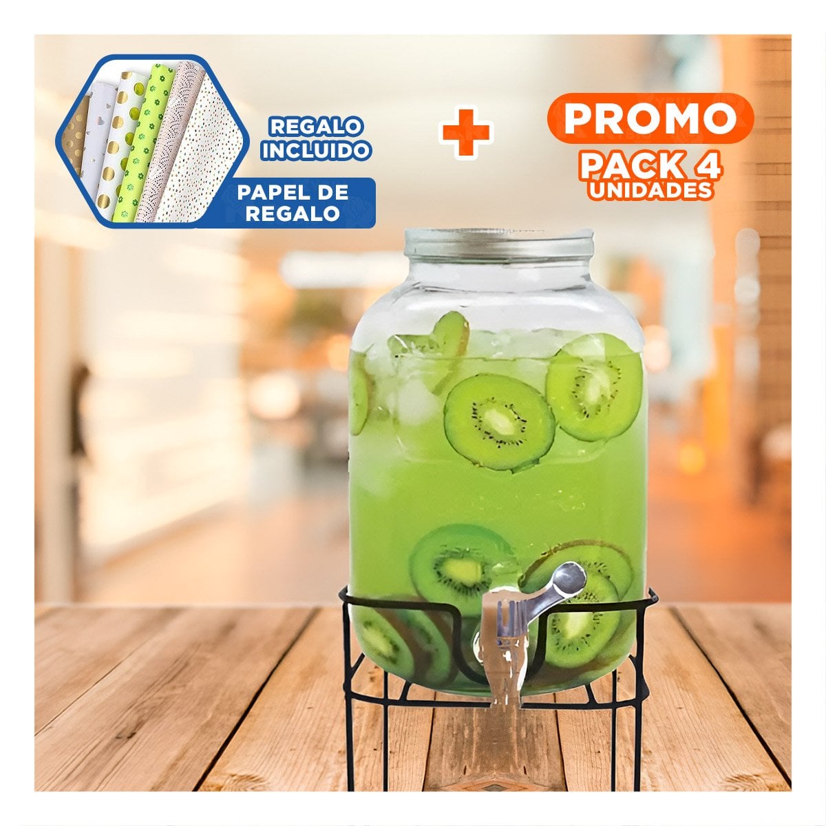 PACK4 DESPACHADOR DE LIQUIDOS 5L CON DISEÑO ELEGANTE Y CAPACIDAD PARA FAMILIA Y+PAPEL REGALO - 1
