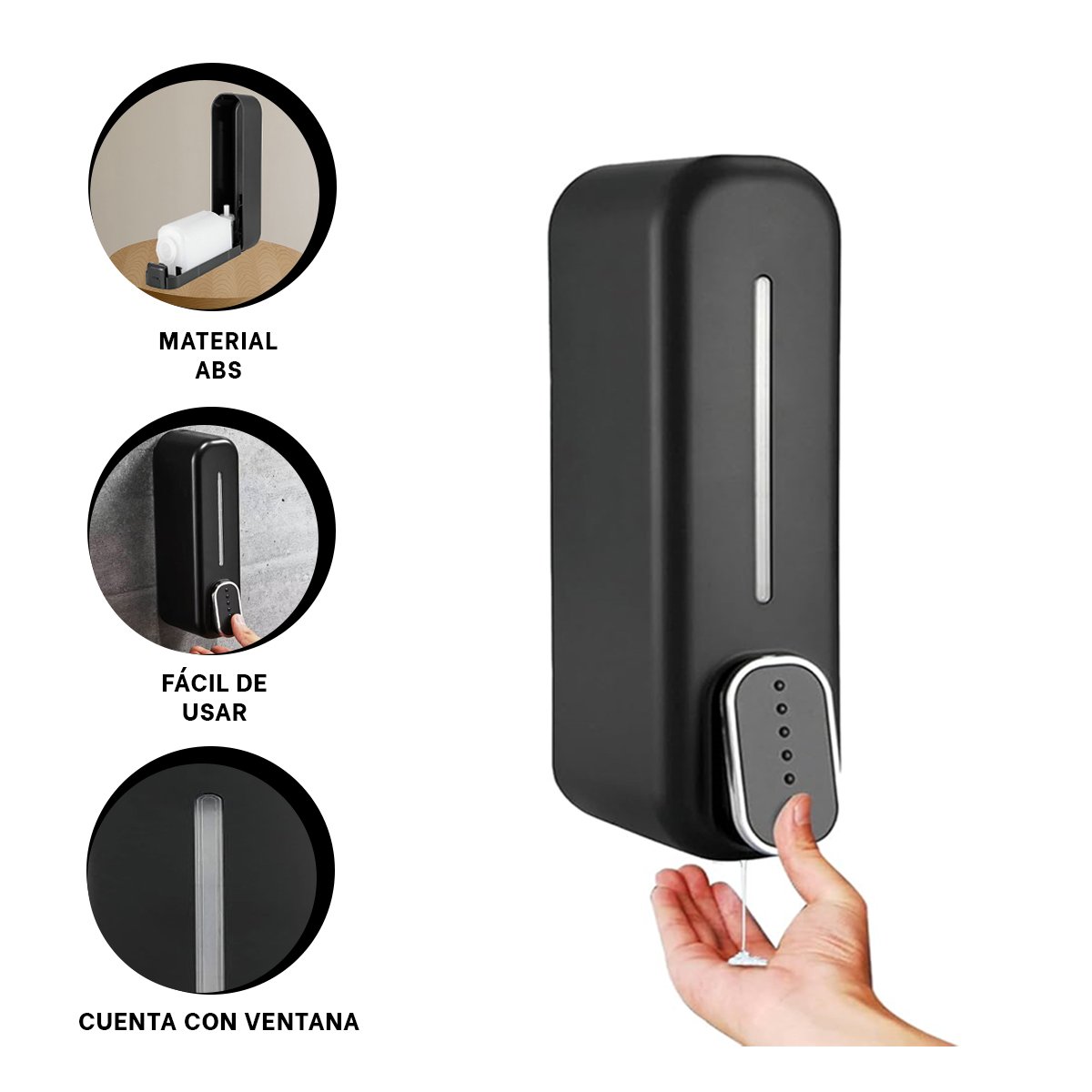 DOSIFICADOR DE JABON MANUAL 300ML PLASTICO DURADERO COLOR NEGRO HOGAR PLUS - 3