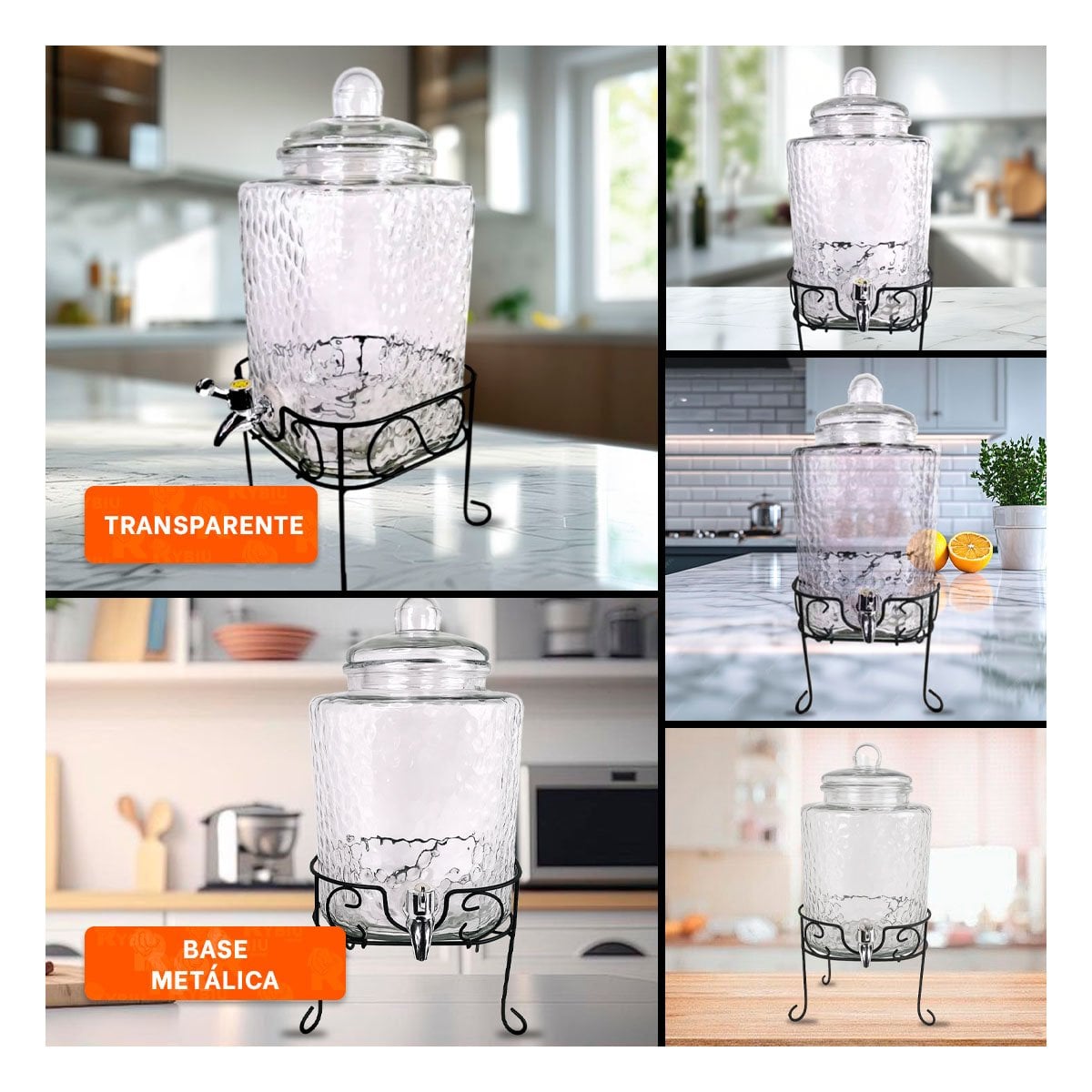 PRODUCTO DE BEBIDA TRANSPARENTE 6L CON BASE METALICA PARA MESA Y EVENTOS Y+POST IT - 1