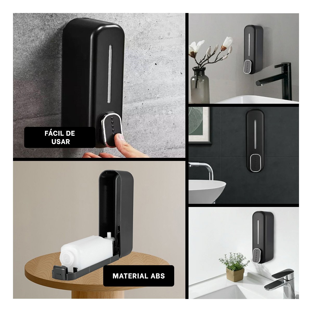 DOSIFICADOR DE JABON MANUAL 300ML FORMATO COMPACTO COLOR NEGRO HOGAR Y+LIGAS REGALO - 5