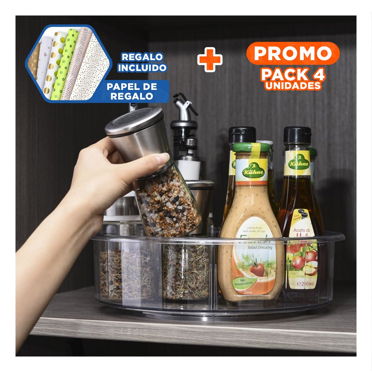 PACK4 BASE PRACTICA REDONDA GIRATORIA 360 GRADOS CON 4 COMPARTIMIENTOS YPAPEL REGALO - 1