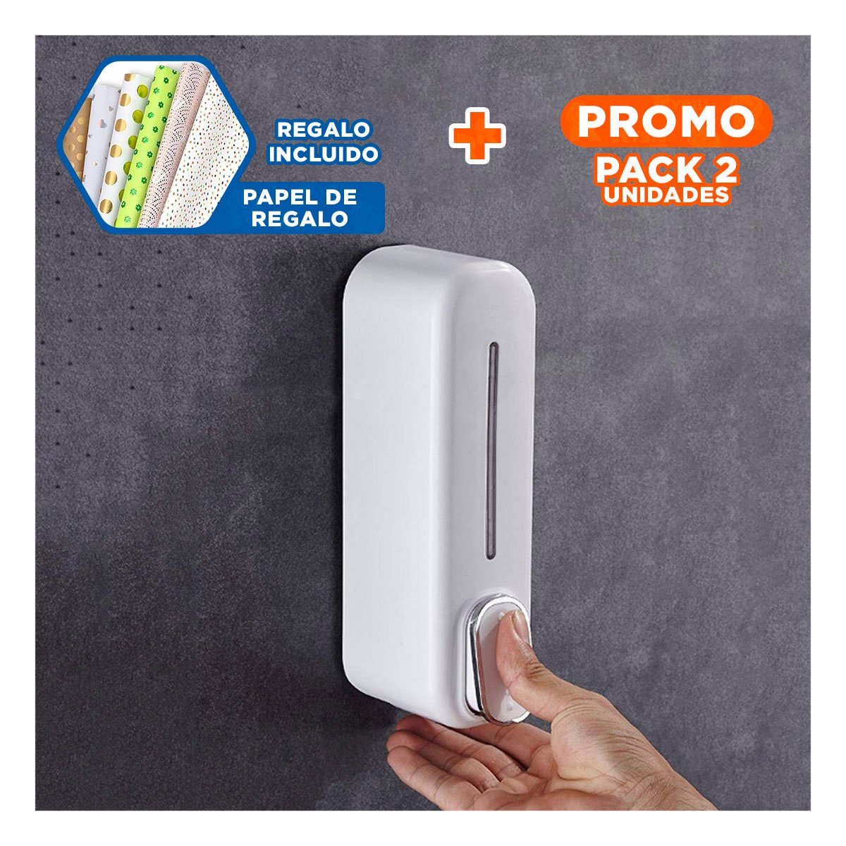 PACK2 APLICADOR DE JABON MANUAL 300ML PLASTICO RESISTENTE BLANCO HOGAR Y+PAPEL REGALO - 1