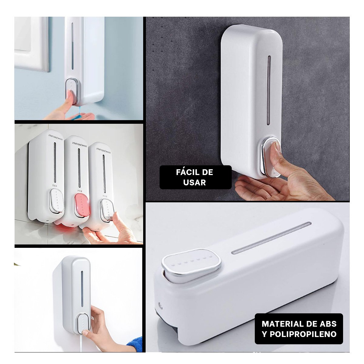 PACK2 APLICADOR DE JABON MANUAL 300ML PLASTICO RESISTENTE BLANCO HOGAR Y+PAPEL REGALO - 3