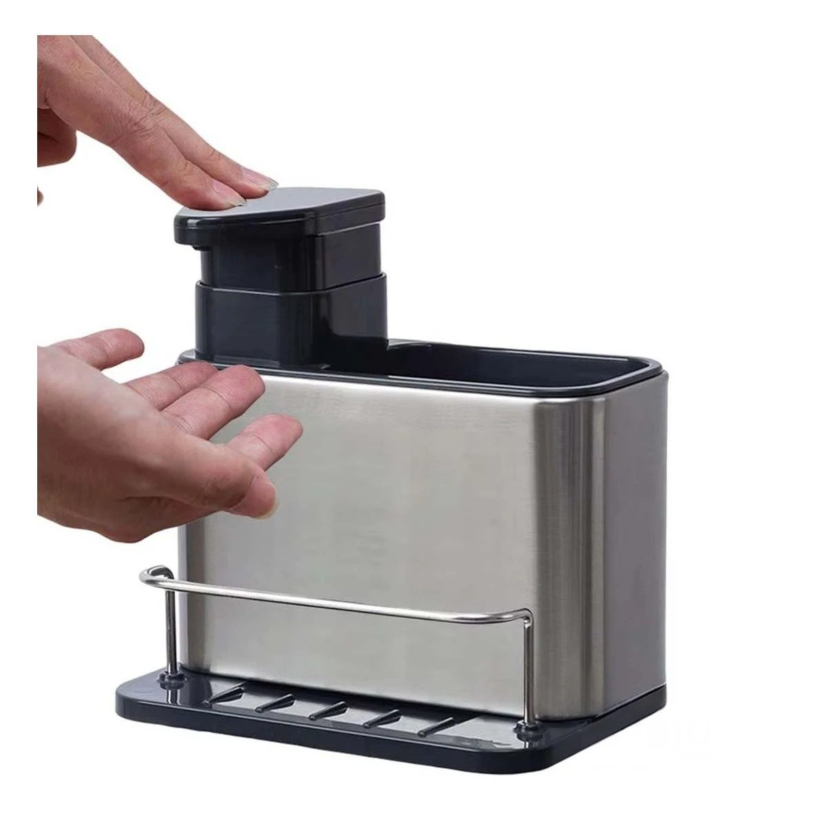 DESPACHADOR DE JABON LIQUIDO 3 EN 1 CON ESPACIOS PLATEADO Y+LIGAS REGALO - 3