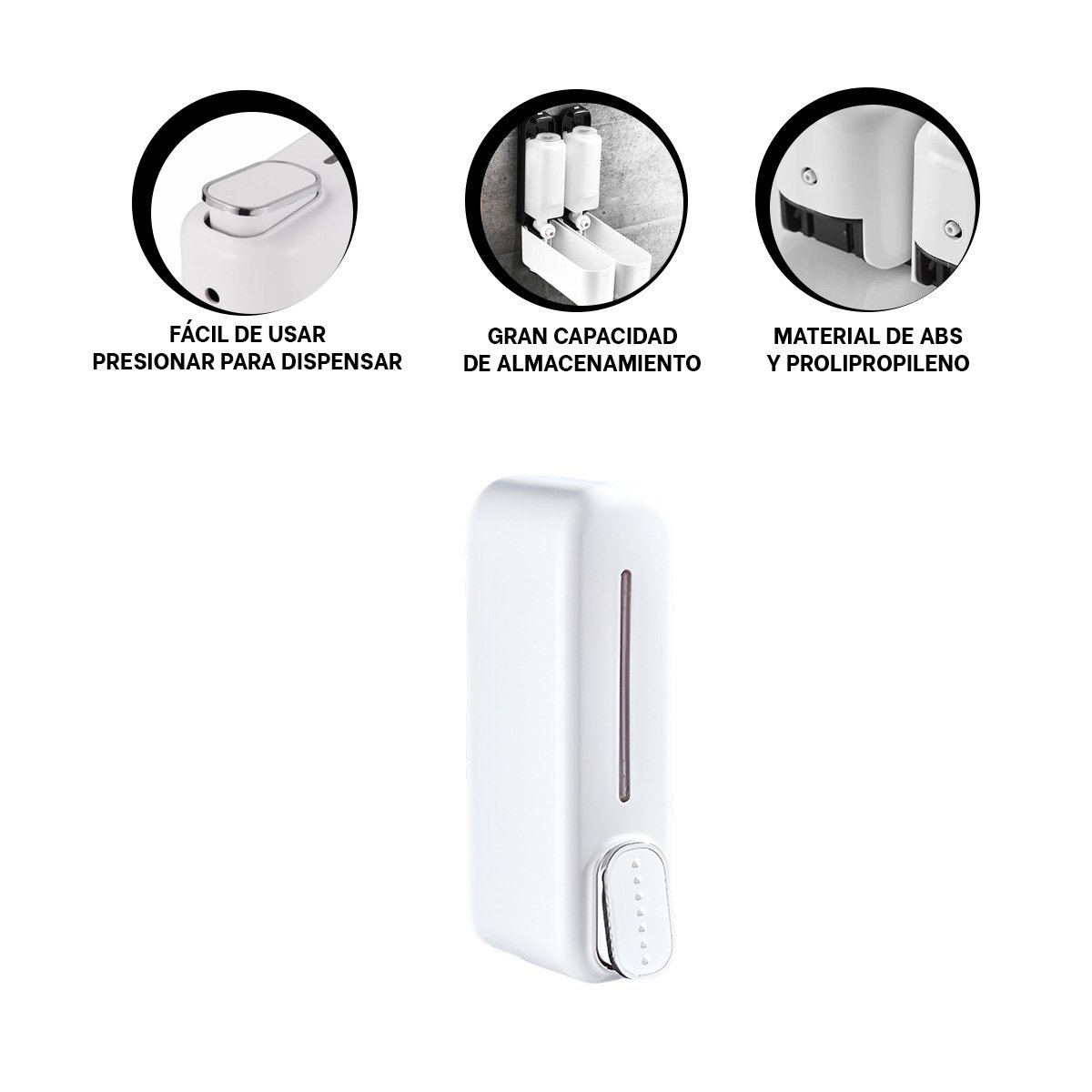 DOSIFICADOR DE JABON MANUAL FUNCIONAL 300ML PLASTICO DURADERO COLOR BLANCO HOGAR - 3