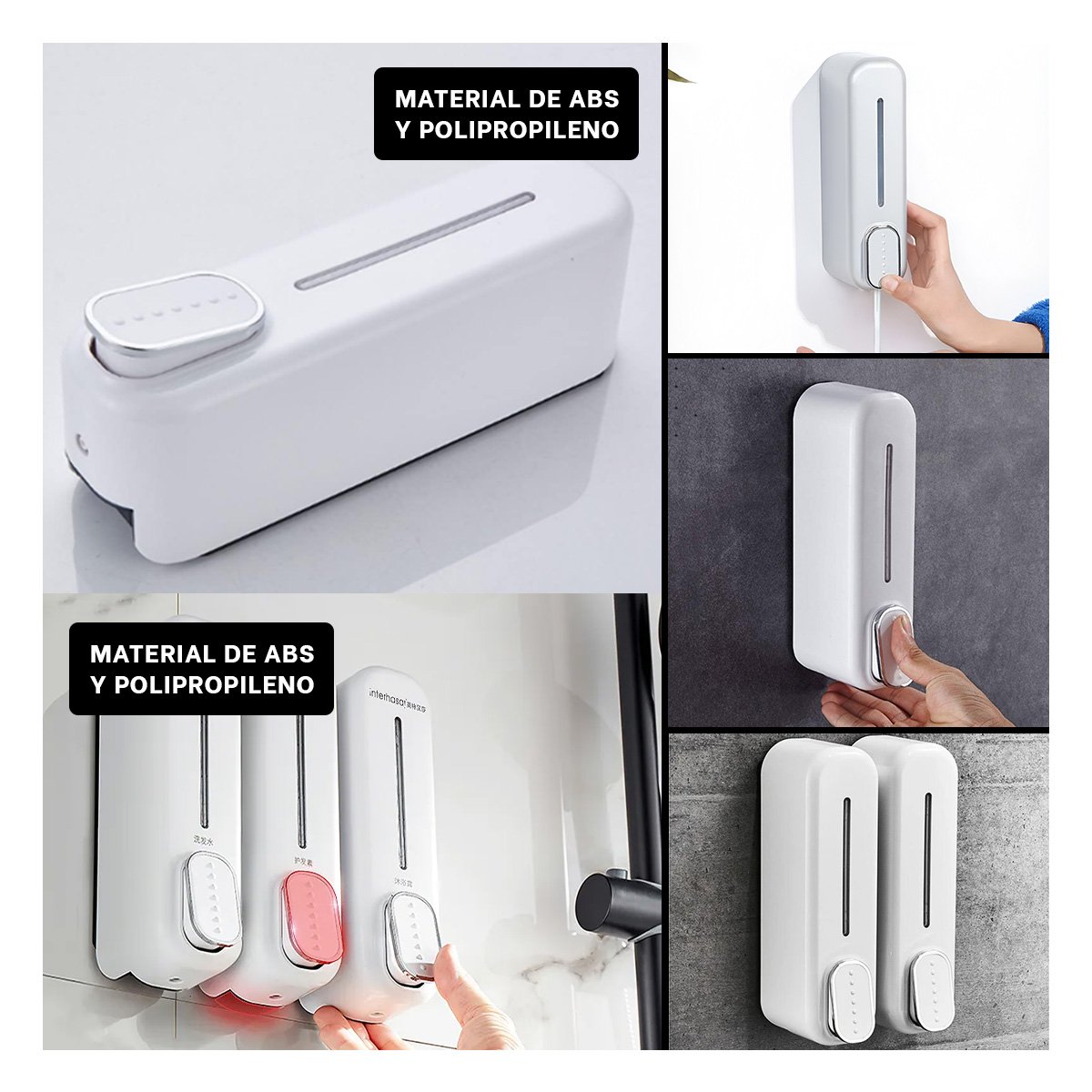 DOSIFICADOR DE JABON MANUAL FUNCIONAL 300ML PLASTICO DURADERO COLOR BLANCO HOGAR - 5