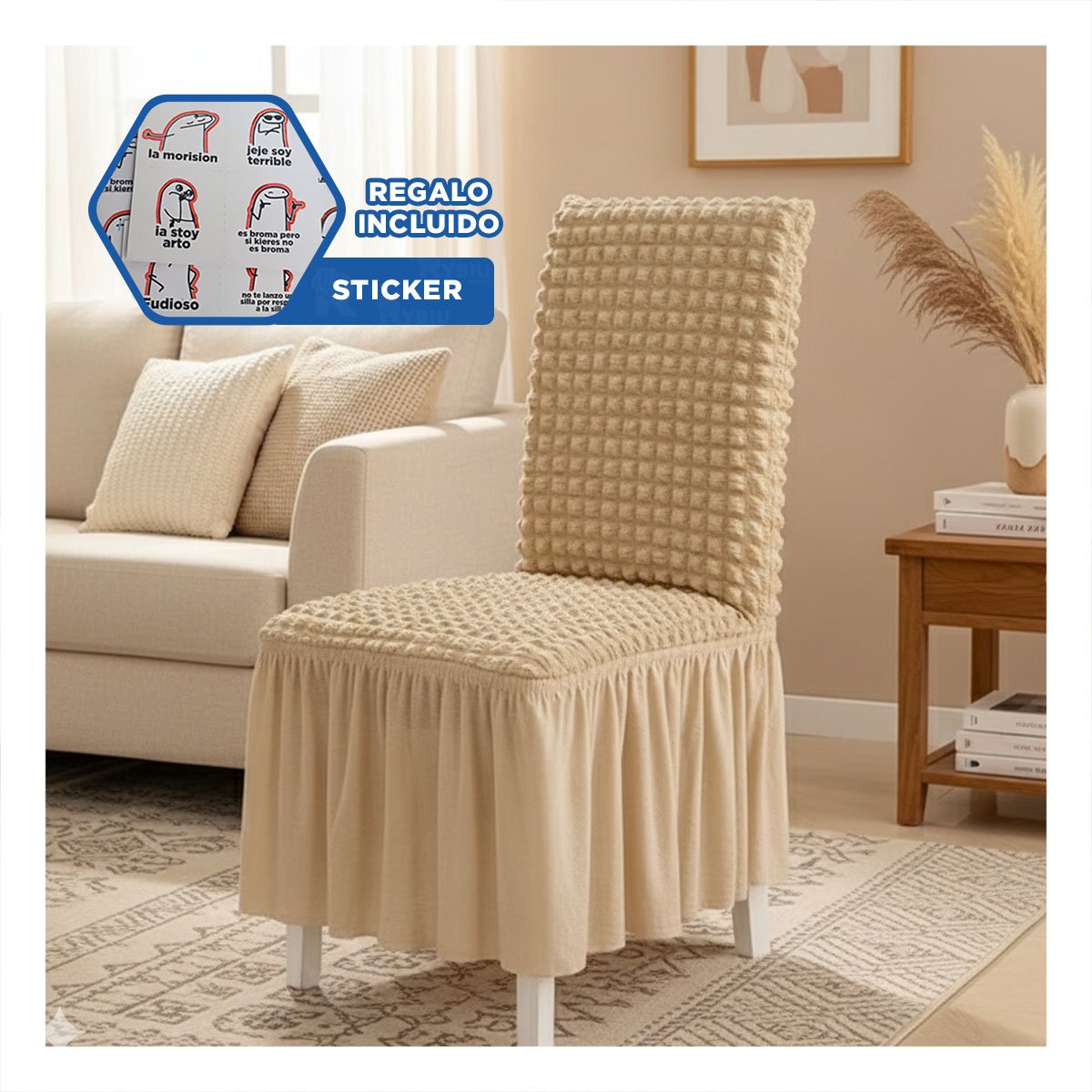 CUBIERTA COLOR MARRON CLARO PARA SILLA CON RELIEVE GEOMETRICO CUADRADO Y+REGALO STICKER - 1