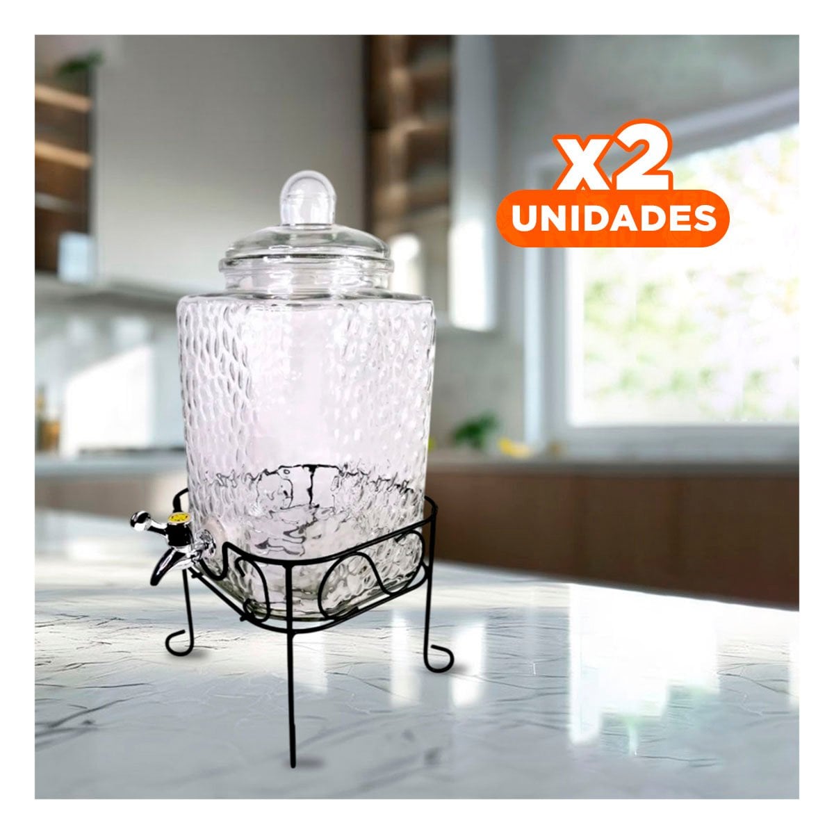 PACK2 IMPLEMENTO DE BEBIDA TRANSPARENTE 6L CON BASE METALICA PARA MESA HOGAR Y+REGALO STICKER - 1
