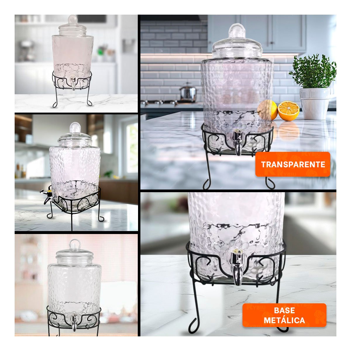 EQUIPO DE BEBIDA TRANSPARENTE 6L CON BASE METALICA PARA USO DOMESTICO - 5