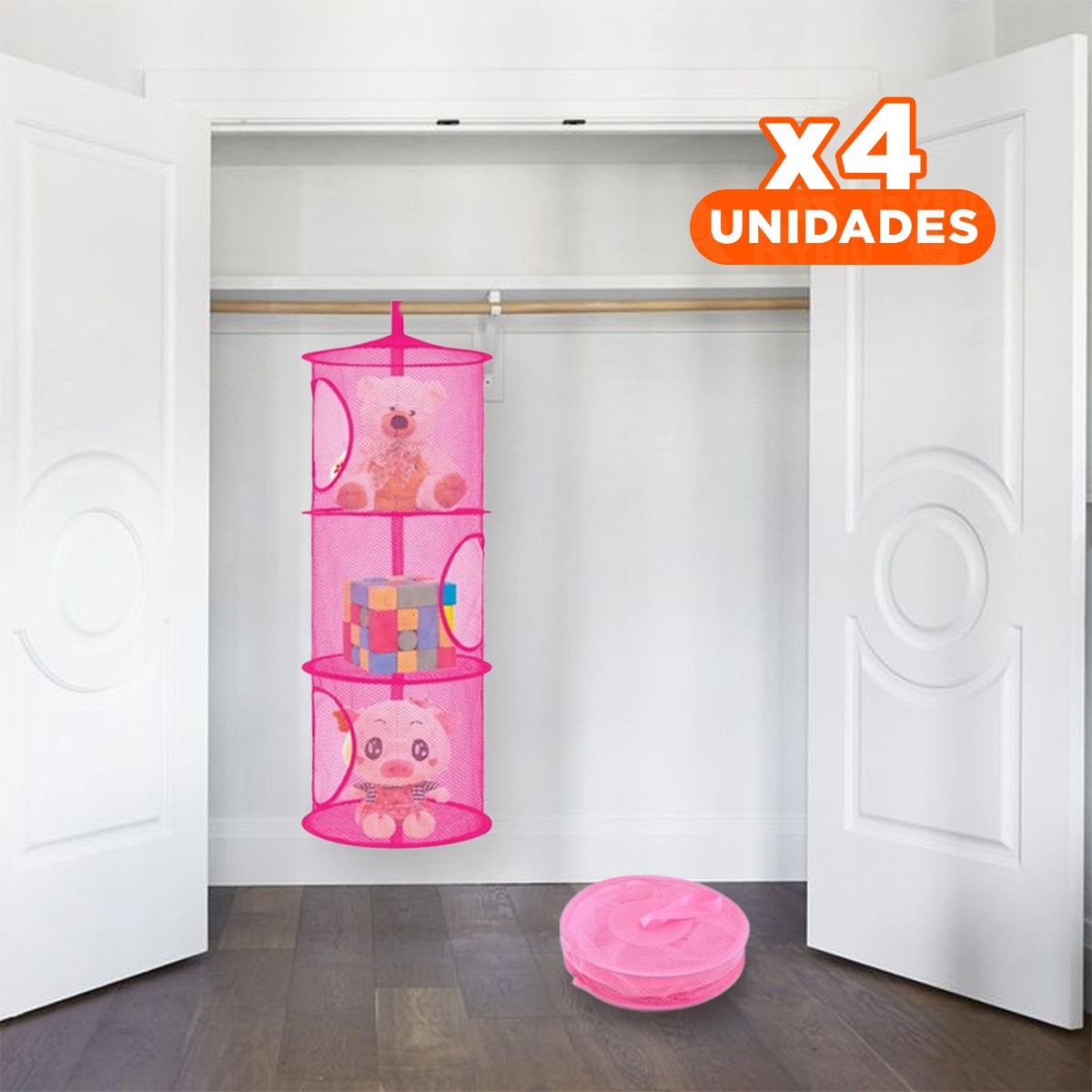 PACK4 UNIDAD COLGANTE TIPO RED 3 NIVELES FUCSIA PARA ORDEN EN HOGAR DIARIO - 1