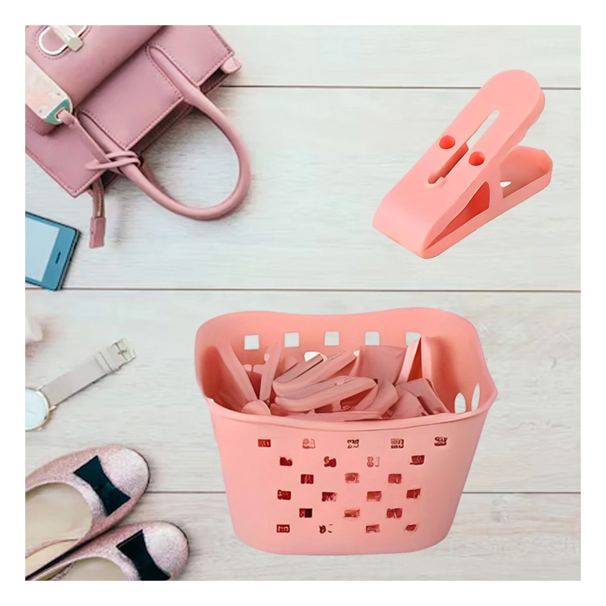 PACK2 ACCESORIO INNOVADOR CUADRADO CON GANCHOS PARA ROPA ROSADO CLARO PARA CASA - 5