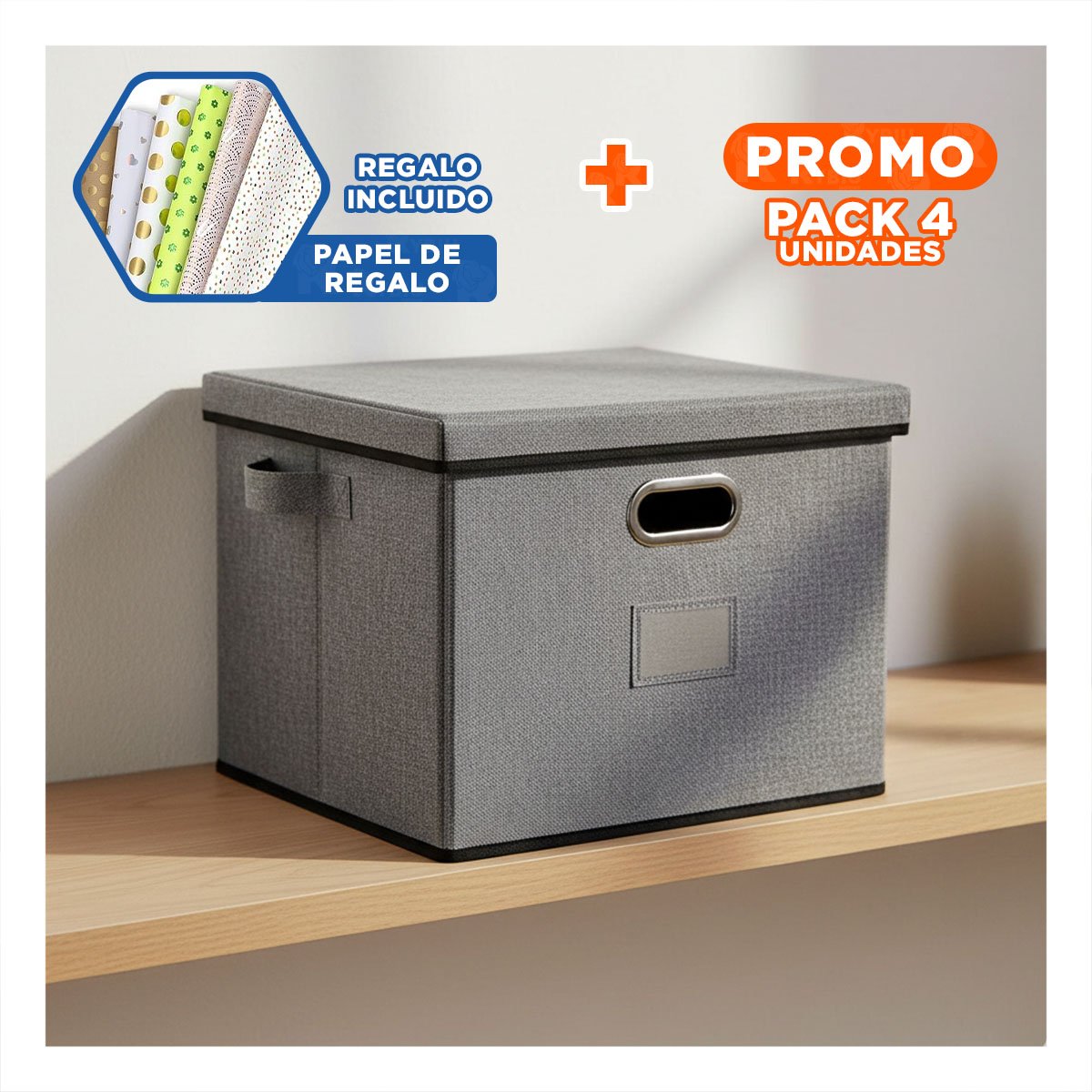 PACK4 BASE ORGANIZADORA CON TAPA 40X32X26CM CELESTE JASPEADO HOGAR UTIL Y+PAPEL REGALO - 1