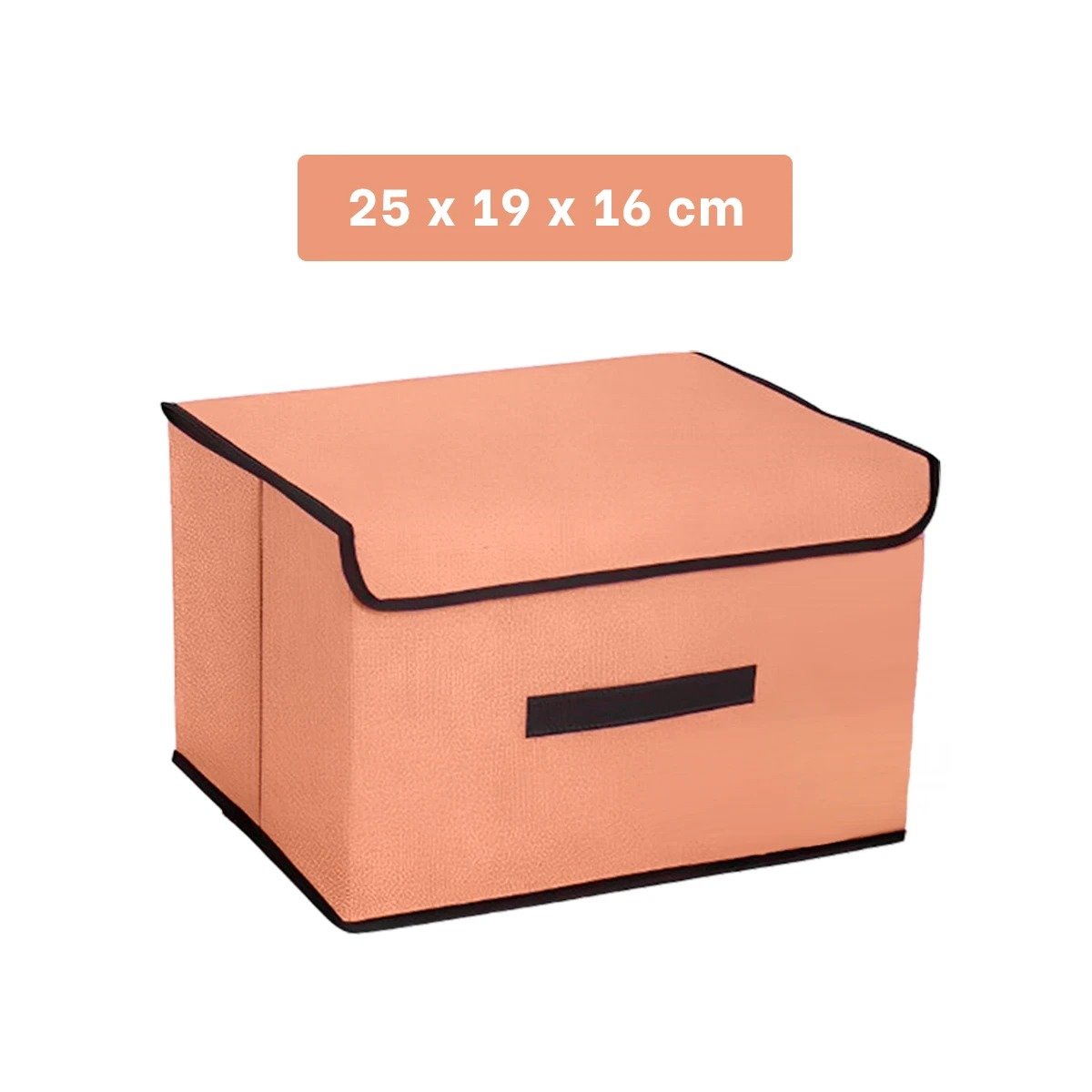 PACK4 CANASTA ORGANIZADORA DE TELA 25X19X16CM MOSTAZA CON BORDE MARRON PARA CASA - 4