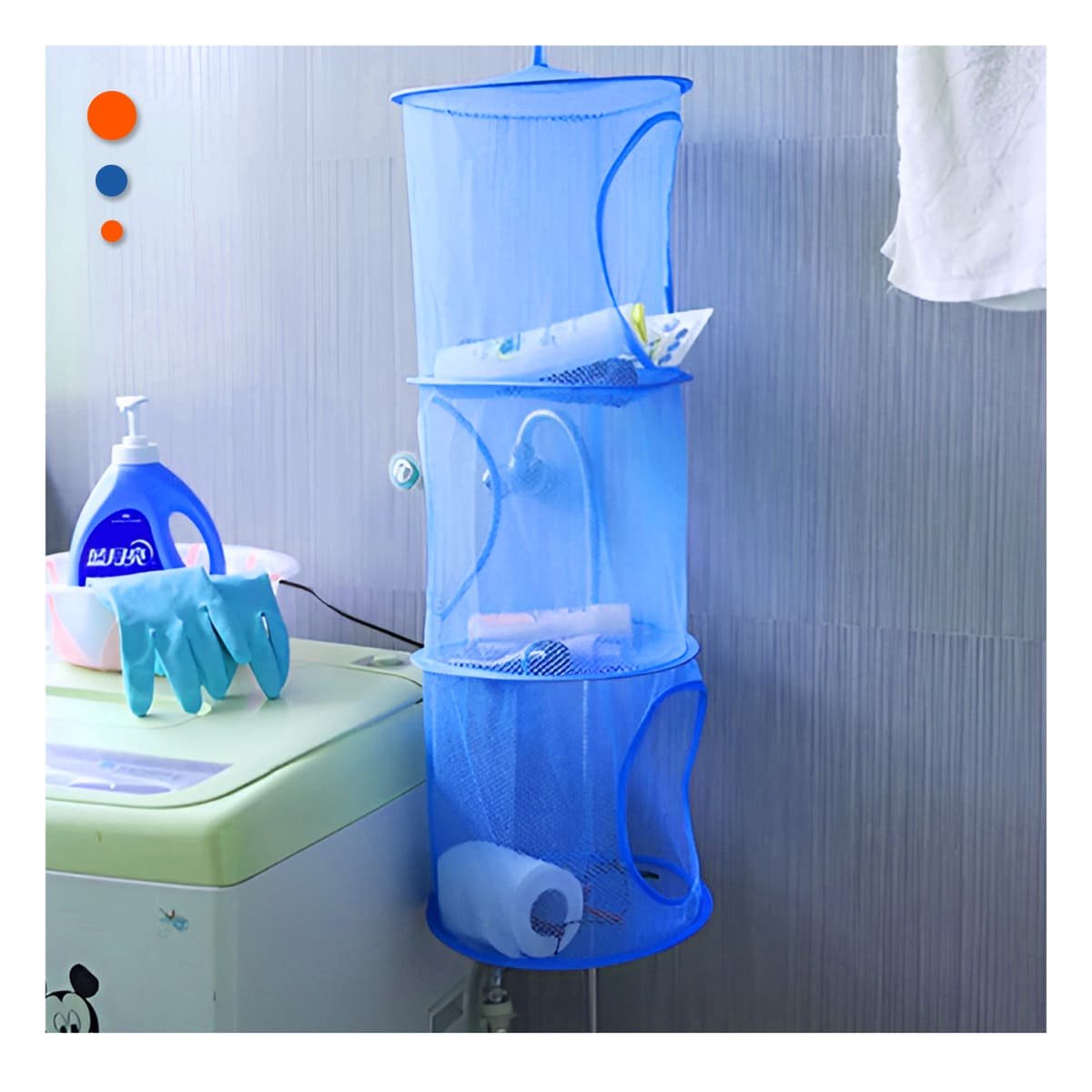 MALLA ORGANIZADORA COLGANTE 3 NIVELES AZUL PRACTICO PARA ORDEN EN HOGAR DIARIO - 1