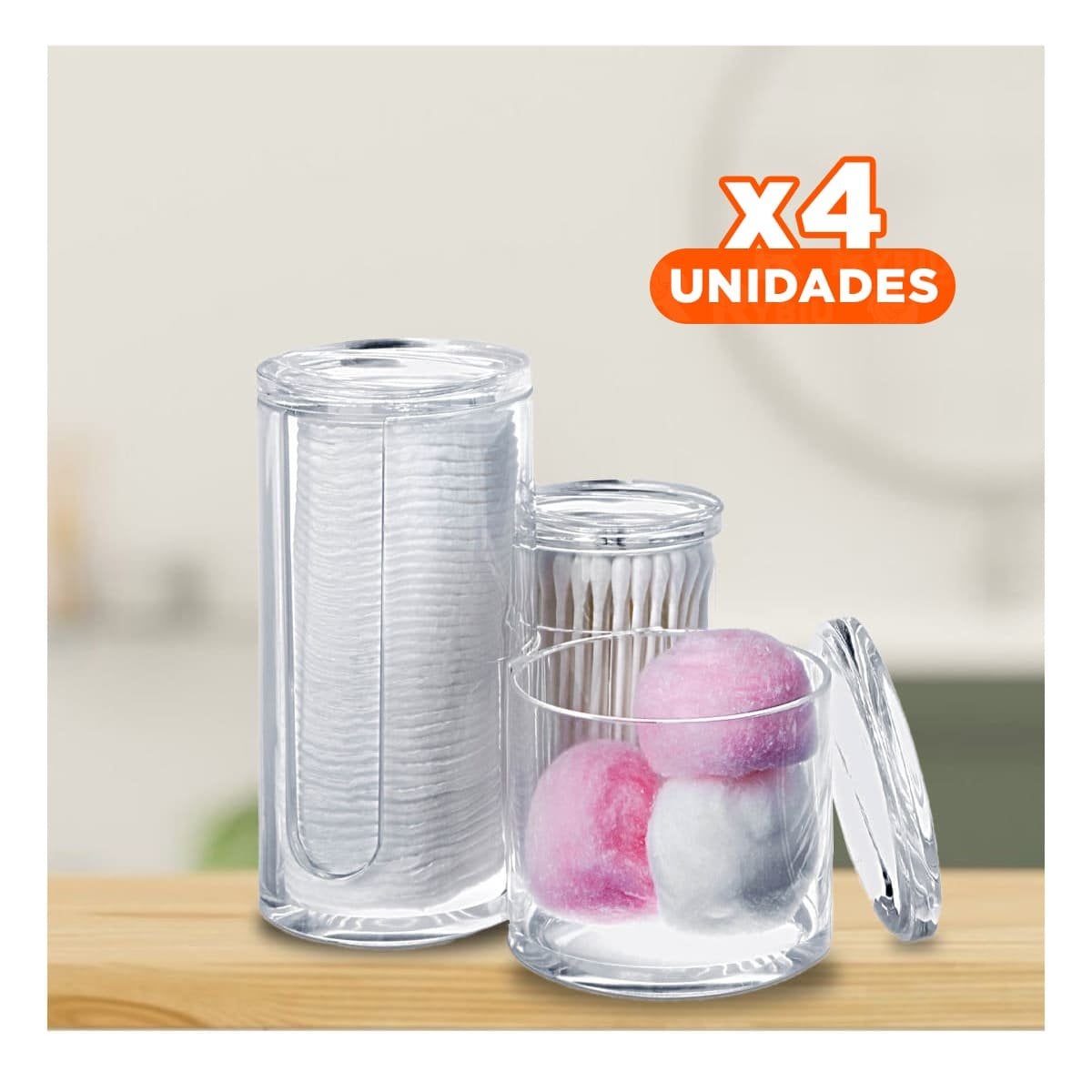 PACK4 BASE TUBULAR ACRILICA CON 3 ESPACIOS Y TAPA PARA ORDEN EN TOCADOR TRANSPARENTE - 1