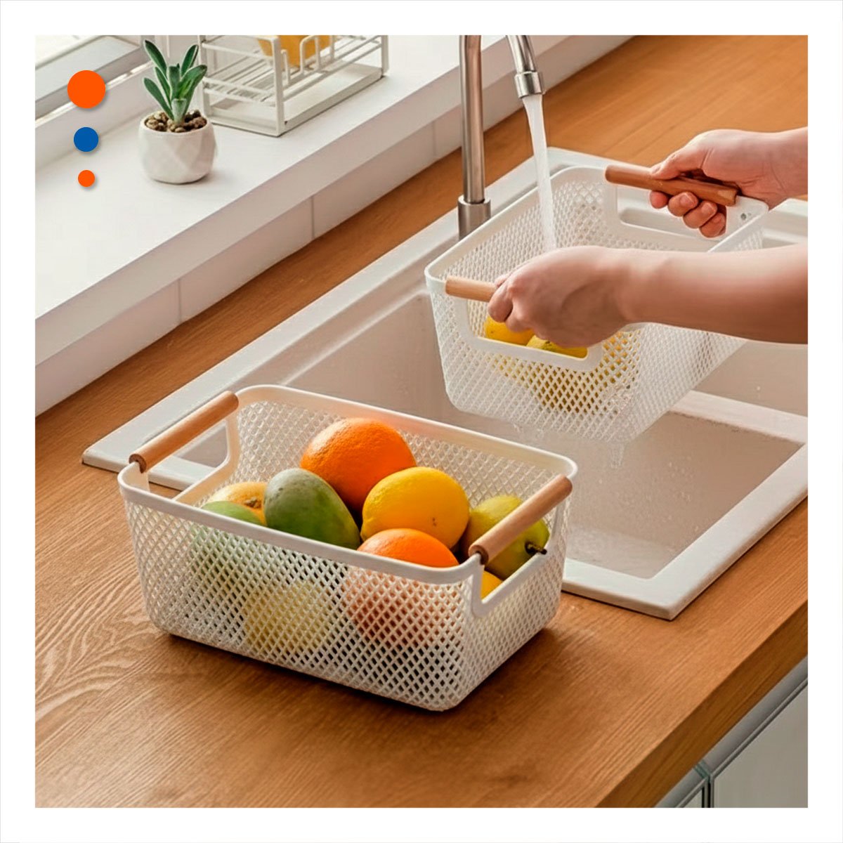 PACK12 ORGANIZADOR ELEGANTE MALLA CON ASAS DE MADERA PLOMO CLARO RECTANGULAR PARA SALA ORDENADA - 5
