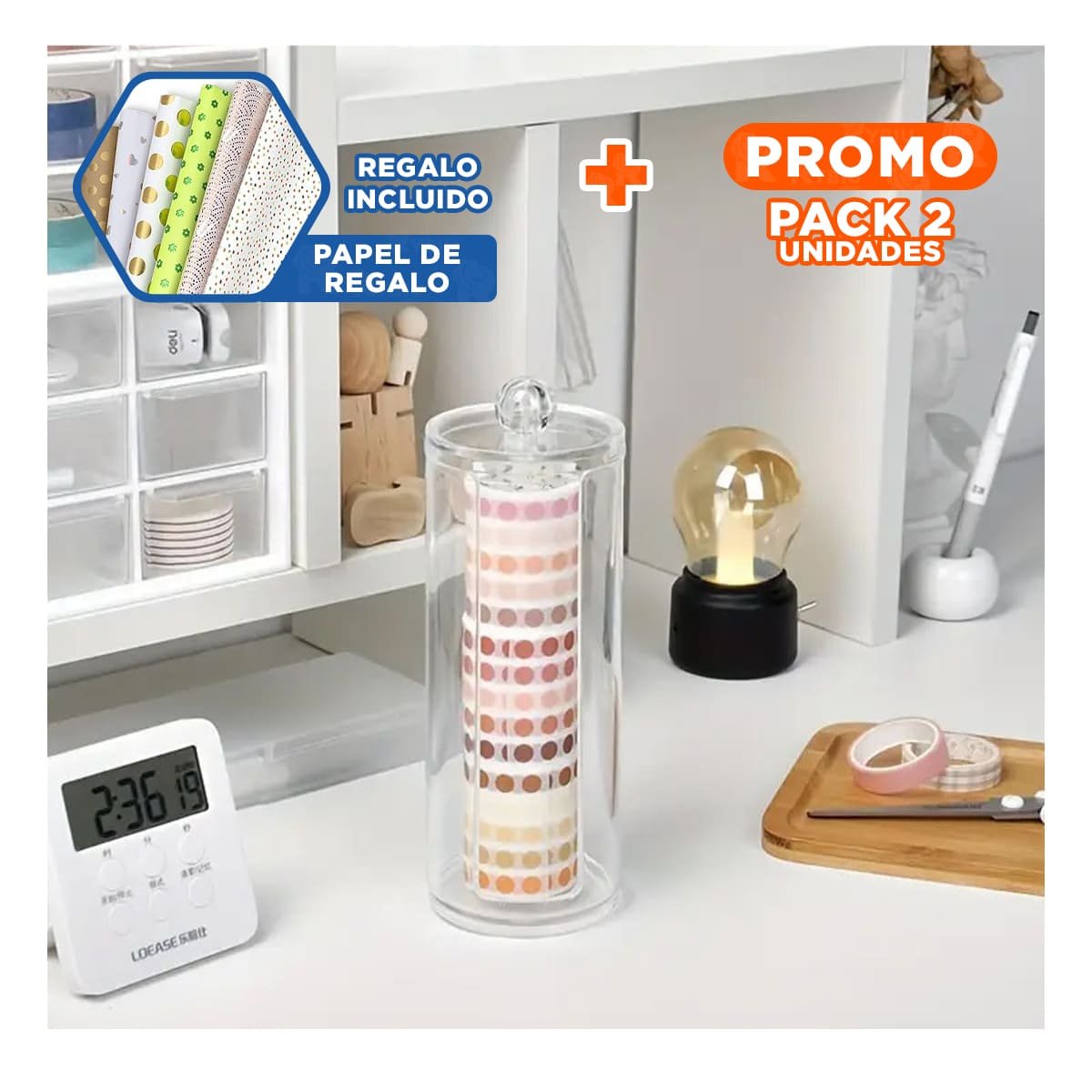 PACK2 ORGANIZADOR ACRILICO DE ALGODON CON TAPA TRANSPARENTE PARA ASEO Y TOCADOR YPAPEL REGALO - 1