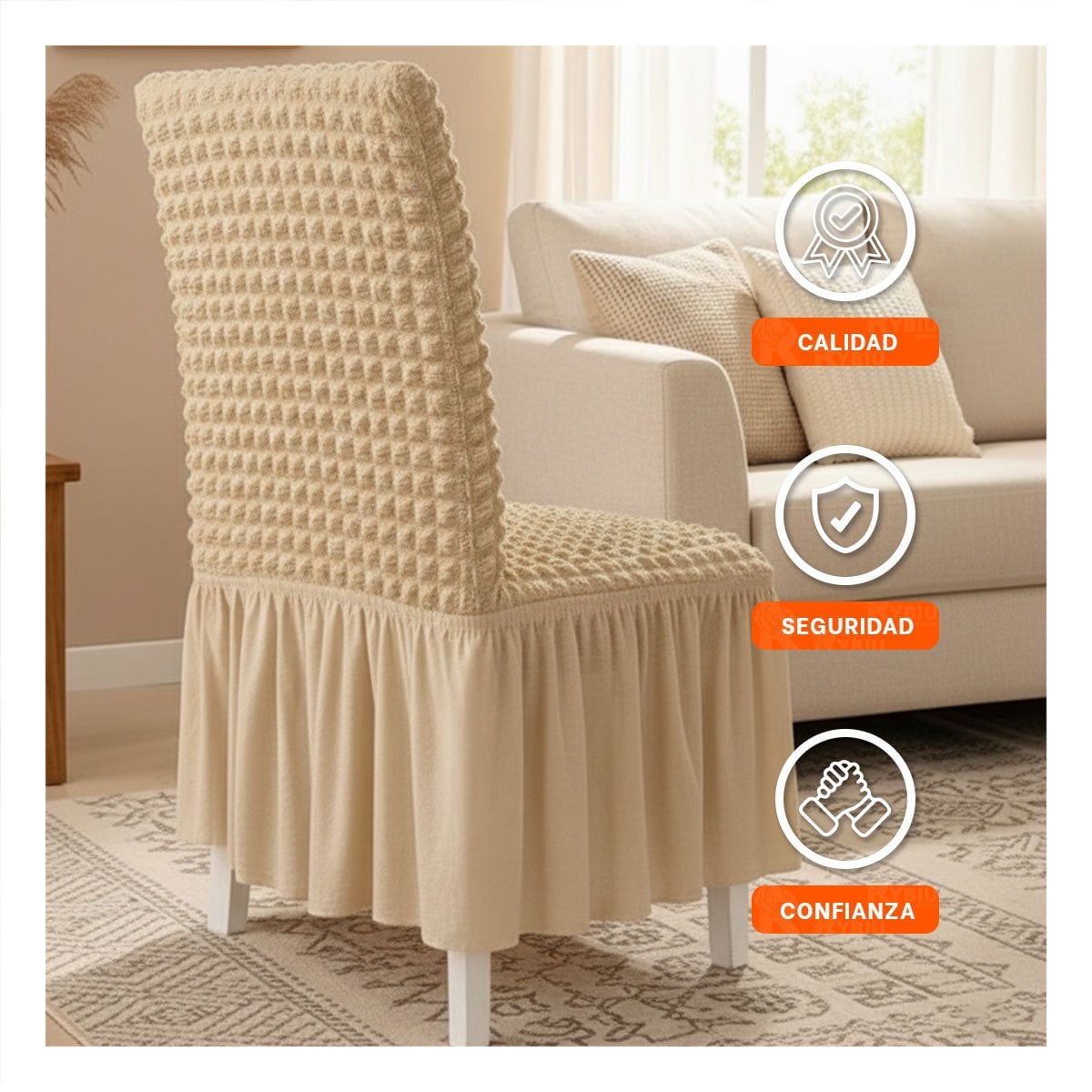 PACK4 FUNDA ELASTICA PARA SILLA CON RELIEVE CUADRADO COLOR MARRON CLARO - 3