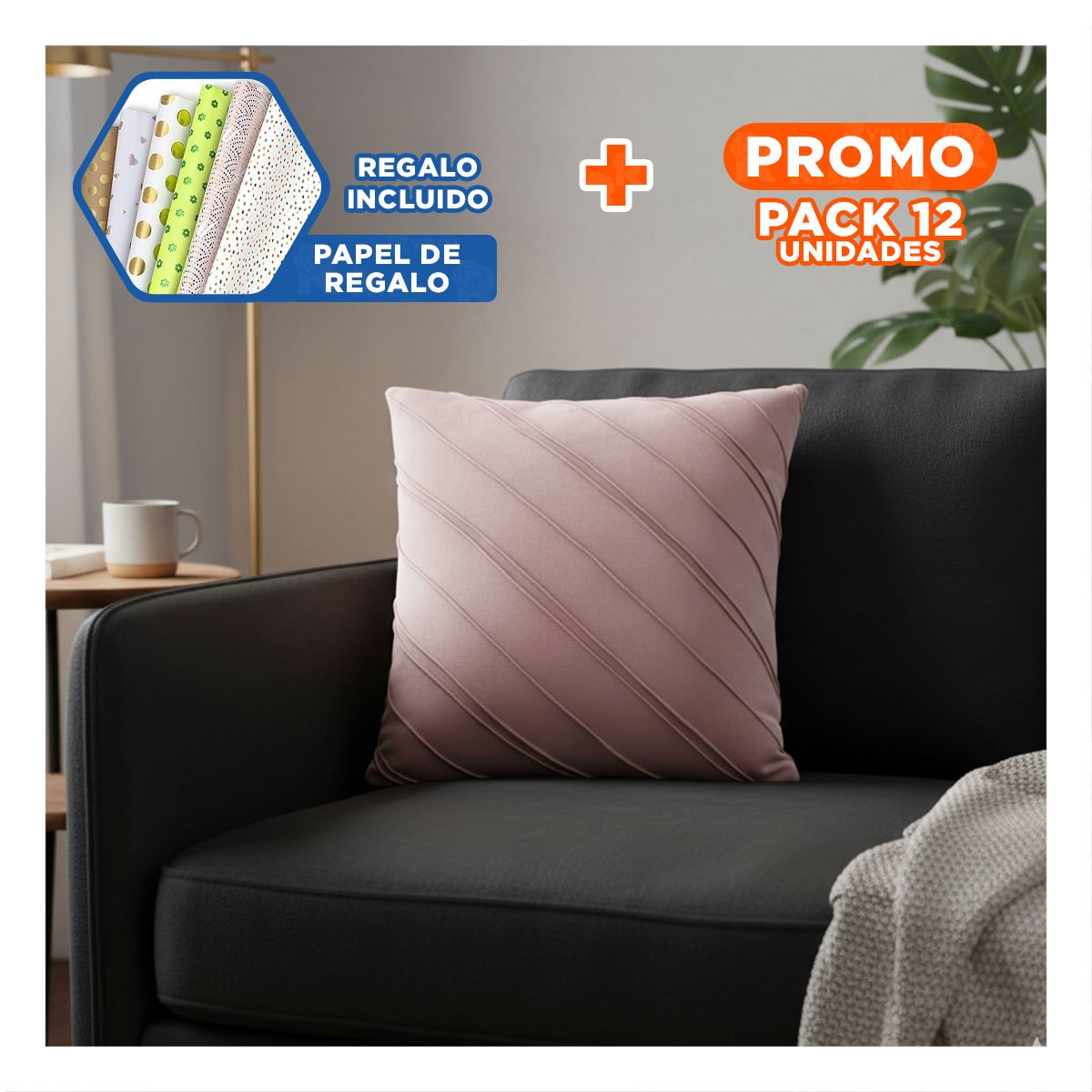 PACK12 FORRO DECORATIVO CON TERCIOPELO ROSADO CLARO Y LECTURA DIAGONAL CONTINUA YPAPEL REGALO - 1
