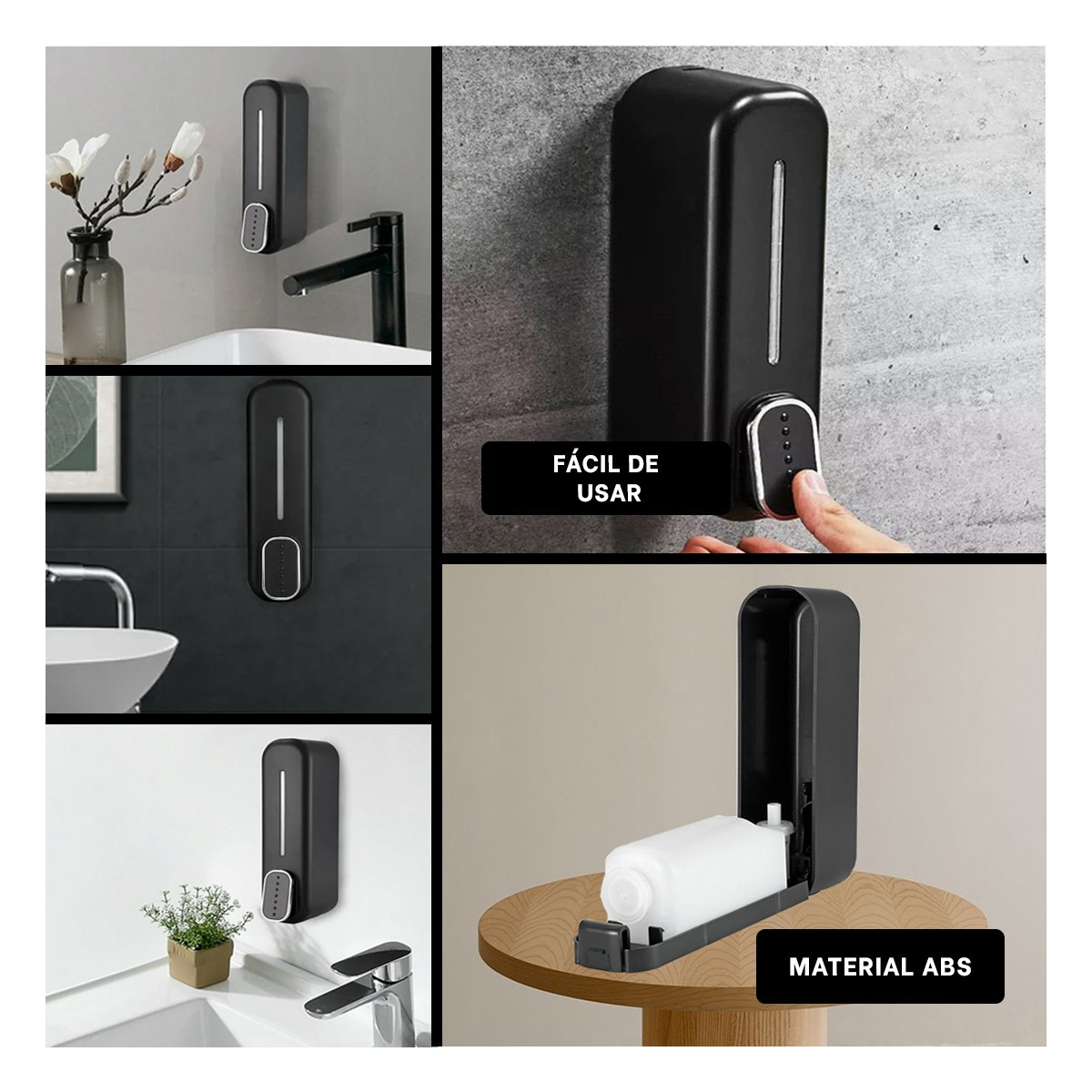 DOSIFICADOR DE JABON MANUAL 300ML USO DIARIO FUNCIONAL NEGRO PLUS Y+POST IT - 5