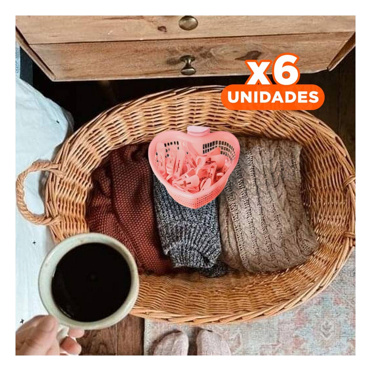 PACK6 ORGANIZADOR INNOVADOR ROSADO CLARO EN FORMA DE CORAZON PARA GANCHOS YREGALO STICKER - 1