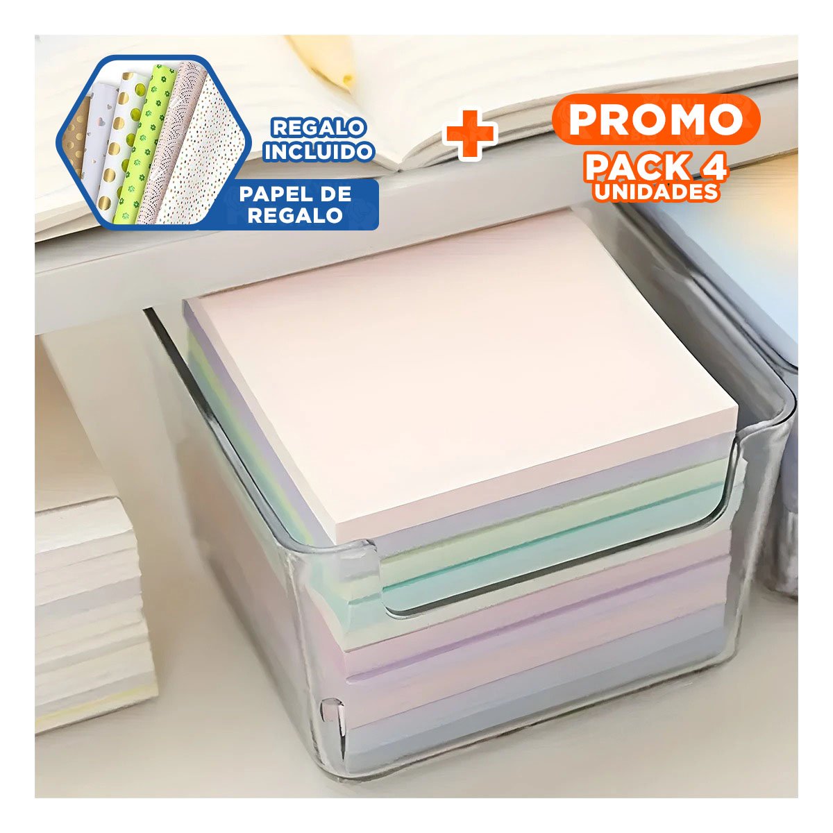 PACK4 CONTENEDOR CUADRADO ACRILICO TRANSPARENTE PARA ESCRITORIO Y HOGAR Y+PAPEL REGALO - 1