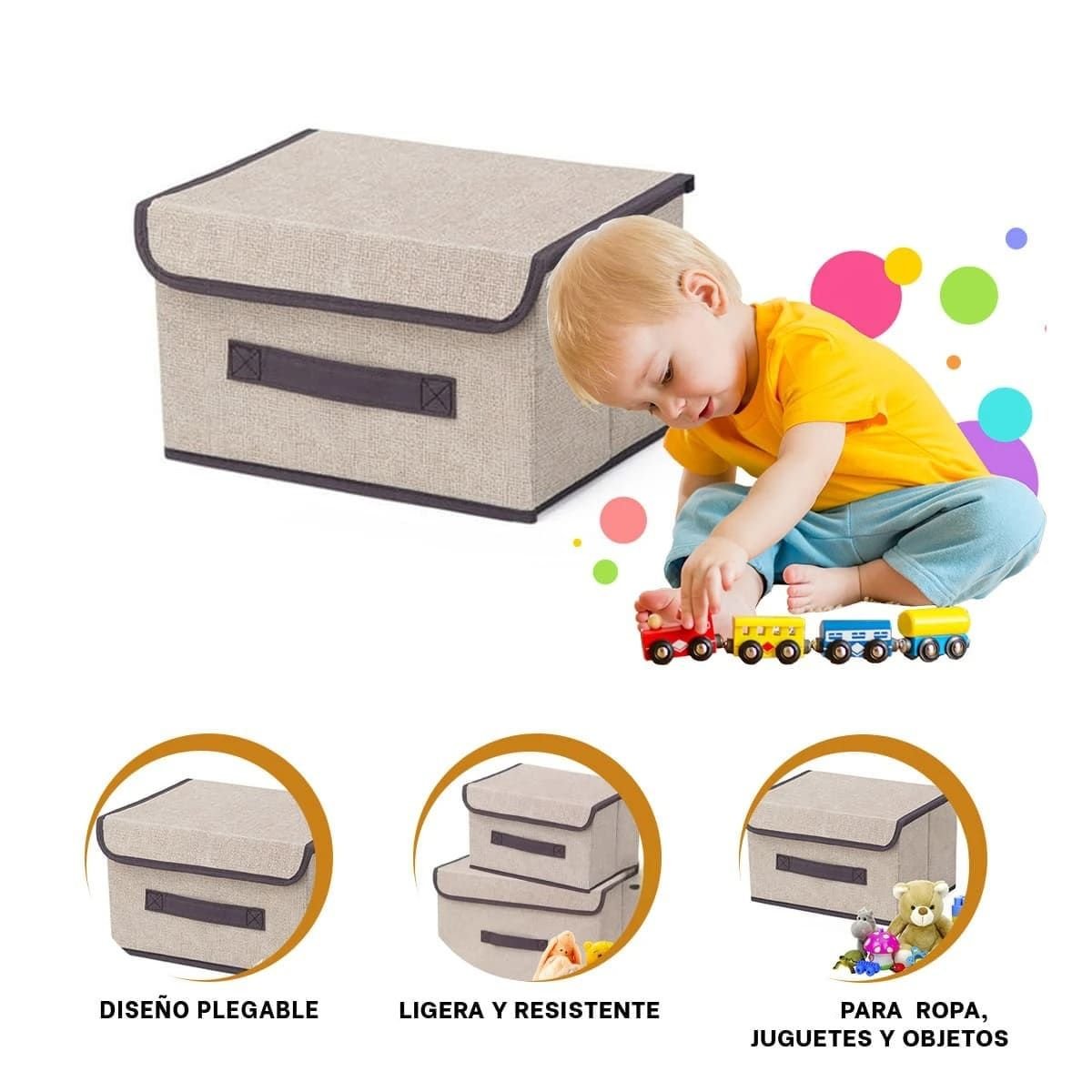 ORGANIZADOR PRACTICO DE TELA 25X19X16CM BEIGE CON BORDE MARRON PARA ROPA - 3