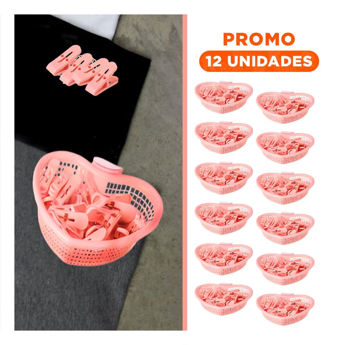 PACK12 CESTO DURABLE ROSADO CLARO EN FORMA DE CORAZON PARA GUARDAR GANCHOS Y+REGALO STICKER - 1