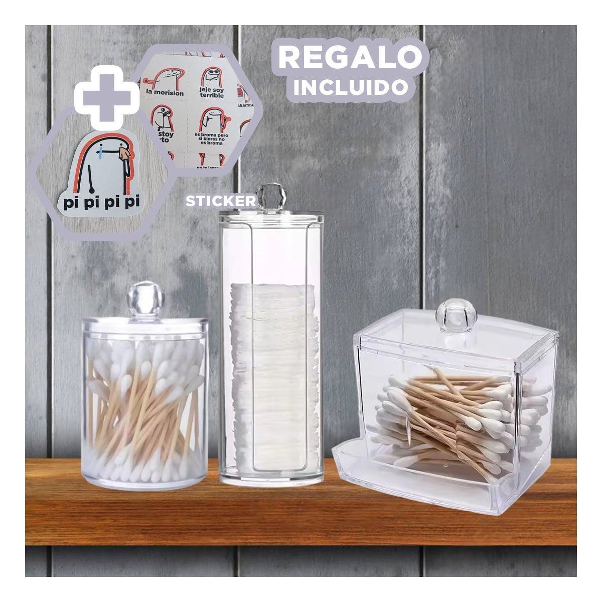 PACK DE CONTENEDORES ORGANIZADORES DE ACRILICO TRANSPARENTE PARA HISOPOS Y+REGALO STICKER - 1