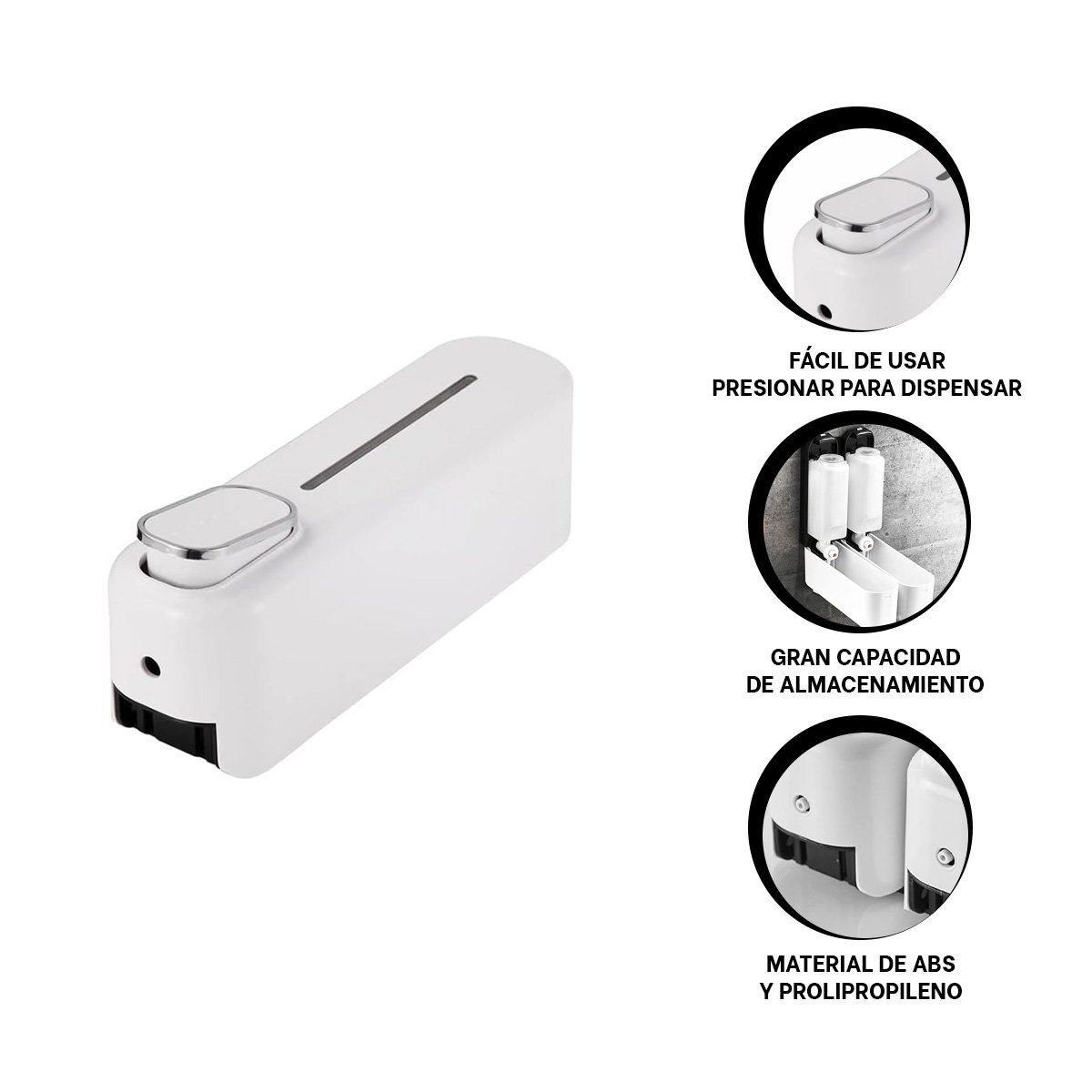 DOSIFICADOR DE JABON MANUAL 300ML FORMATO COMPACTO COLOR BLANCO Y+LIGAS REGALO - 3
