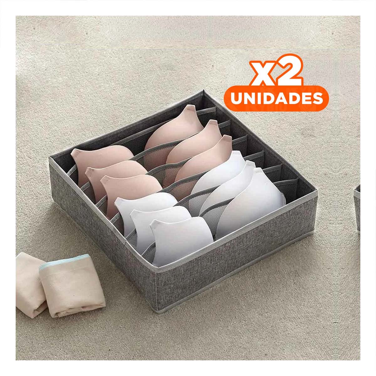 PACK2 SET DE 4 ORGANIZADORES DE CAJON ROPA INTERIOR CON COLOR PLOMO Y BEIGE Y+REGALO STICKER - 1