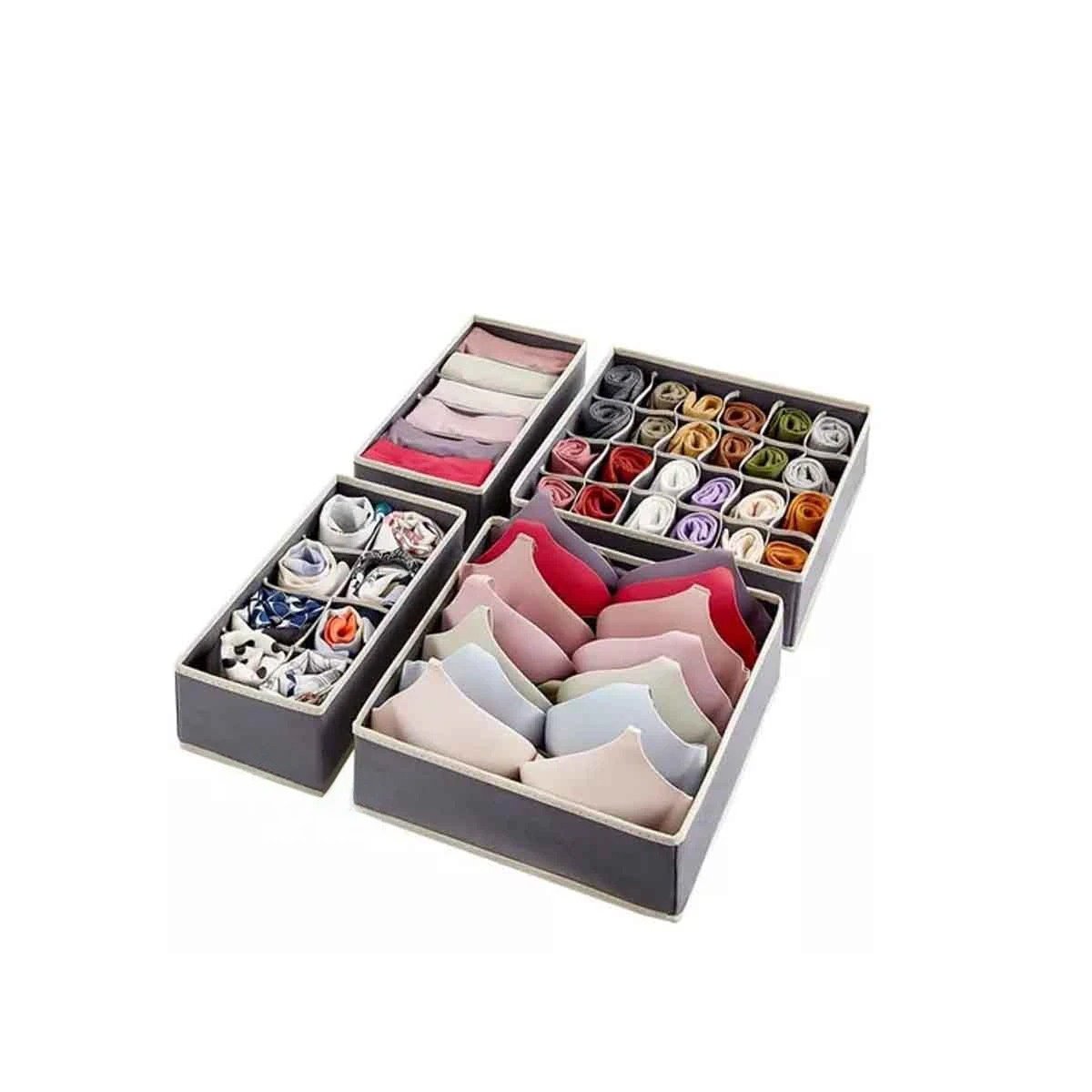 PACK2 SET DE 4 ORGANIZADORES DE CAJON ROPA INTERIOR CON COLOR PLOMO Y BEIGE Y+REGALO STICKER - 2