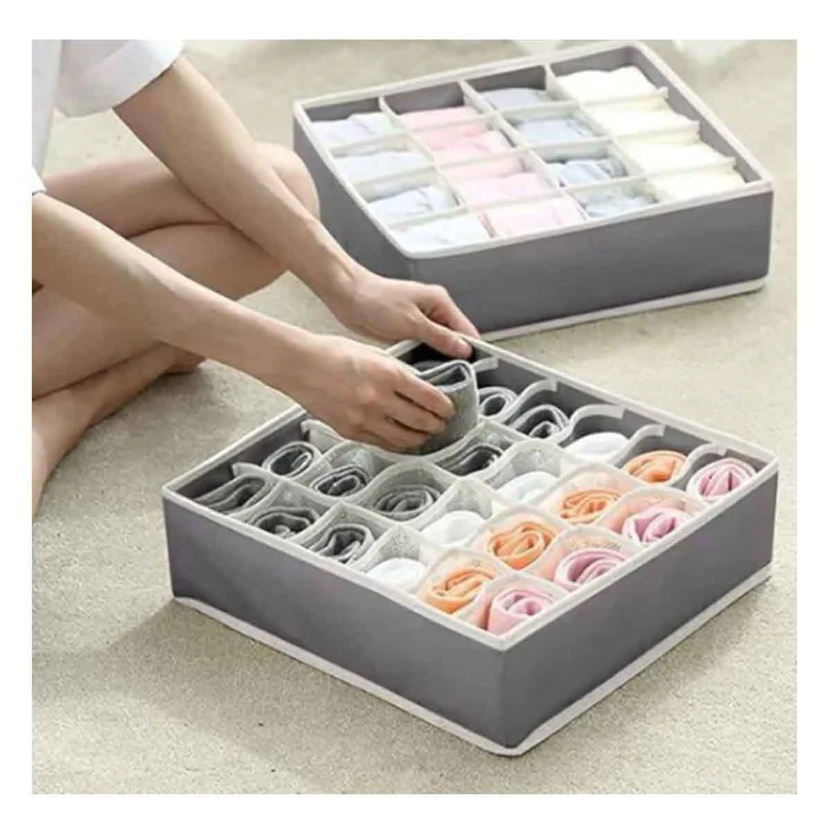 PACK2 SET DE 4 ORGANIZADORES DE CAJON ROPA INTERIOR CON COLOR PLOMO Y BEIGE Y+REGALO STICKER - 5