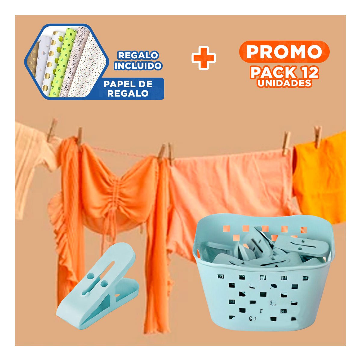 PACK12 SOPORTE ORGANIZADOR CUADRADO CON GANCHOS VERDE CLARO PARA ROPA Y+PAPEL REGALO - 1