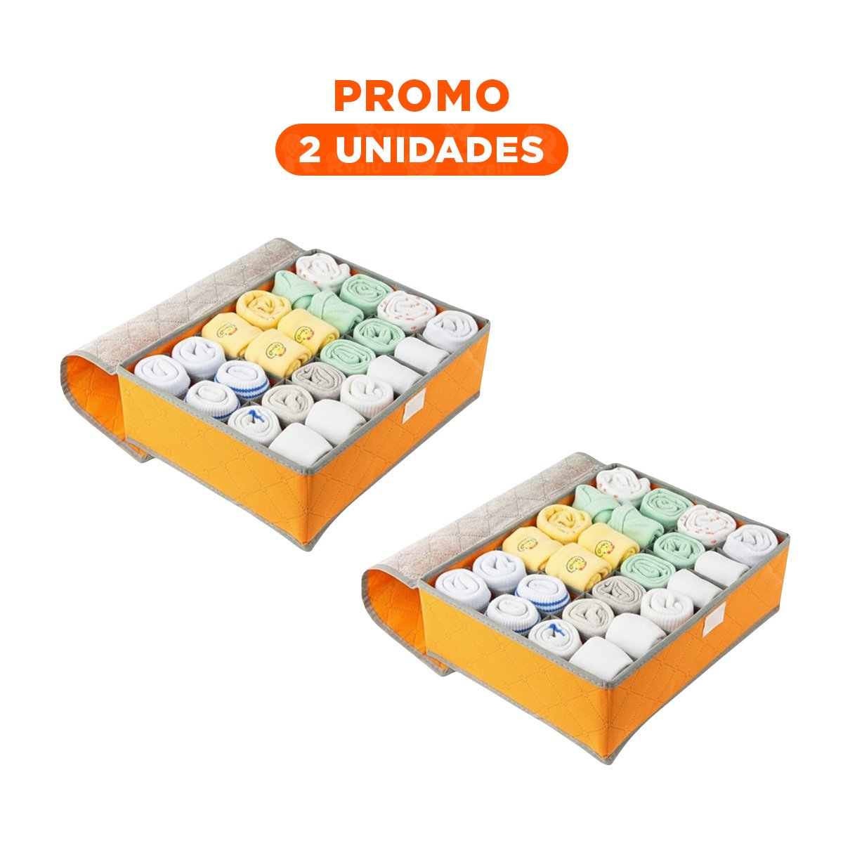 PACK2 CAJA TEXTIL PARA ROPA INTERIOR 24 DIVISIONES NARANJA USO DIARIO EXTRA - 1