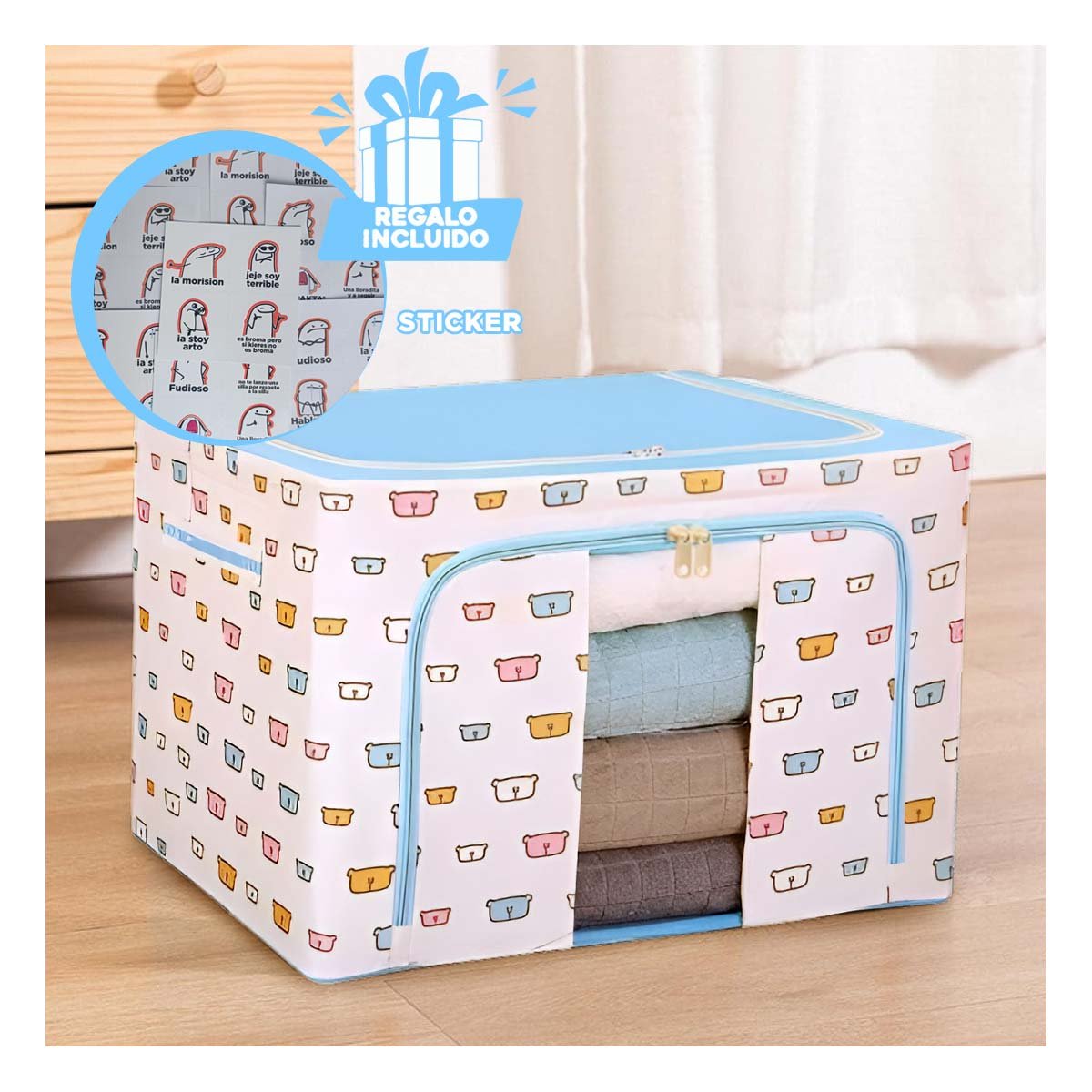 RECIPIENTE PLEGABLE PARA ALMACENAMIENTO EN HOGAR Y CUARTO INFANTIL YREGALO STICKER - 1