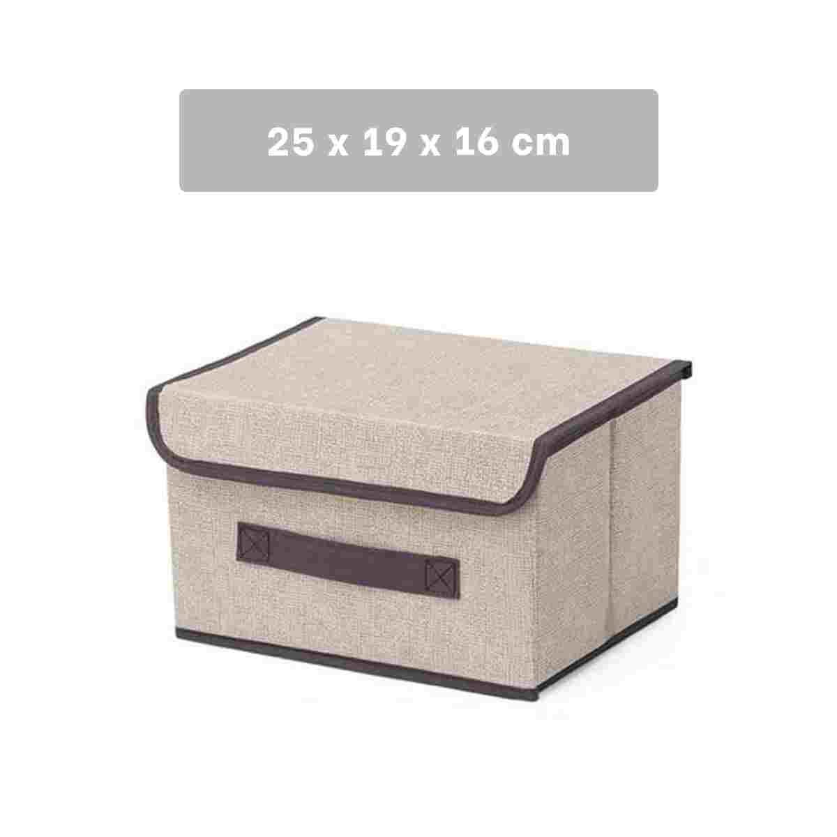 PACK12 CAJA DE GUARDADO DE TELA 25X19X16CM BEIGE CON BORDE MARRON PARA SALA - 4